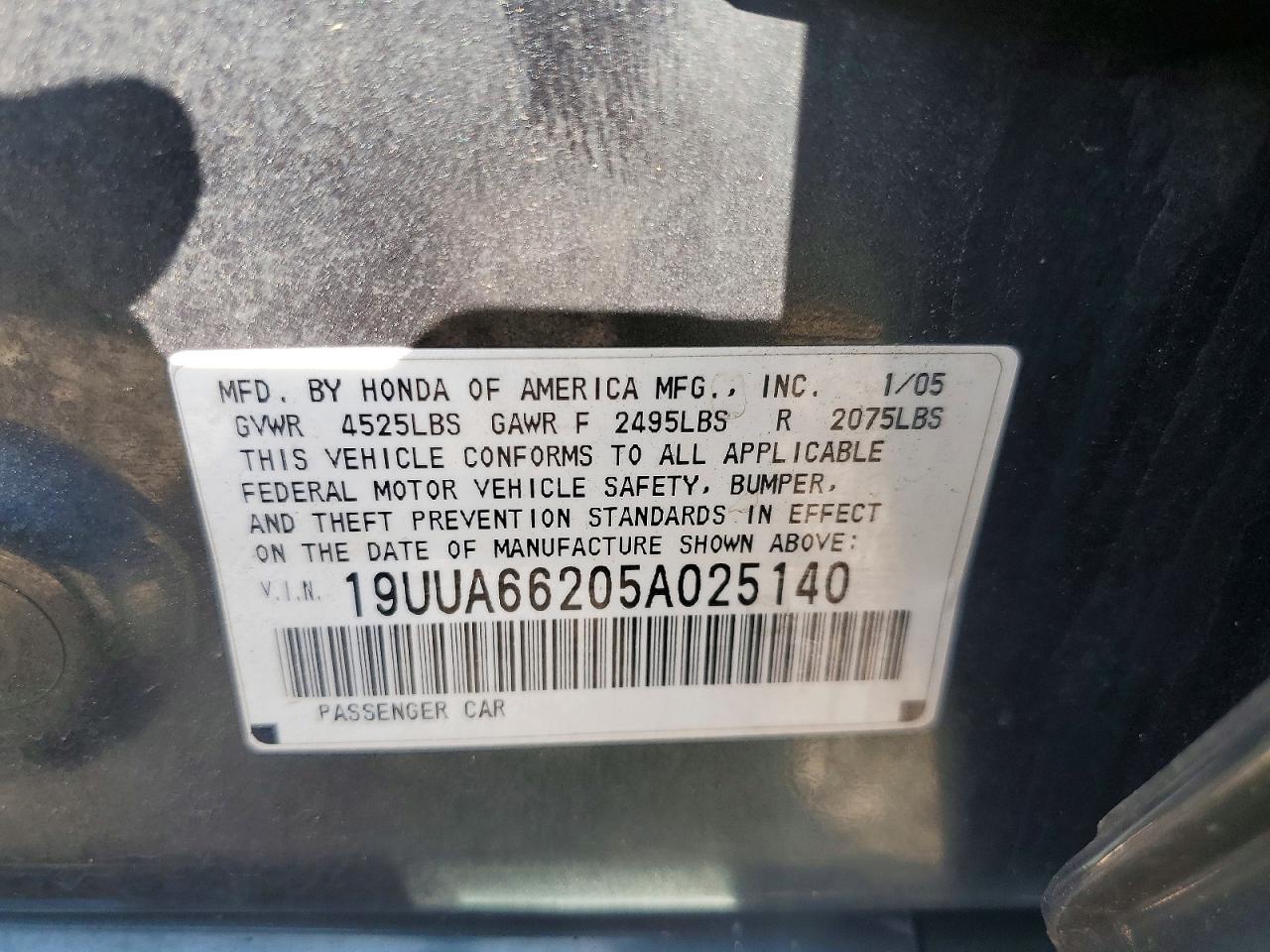 2005 Acura Tl Teal vin: 19UUA66205A025140
