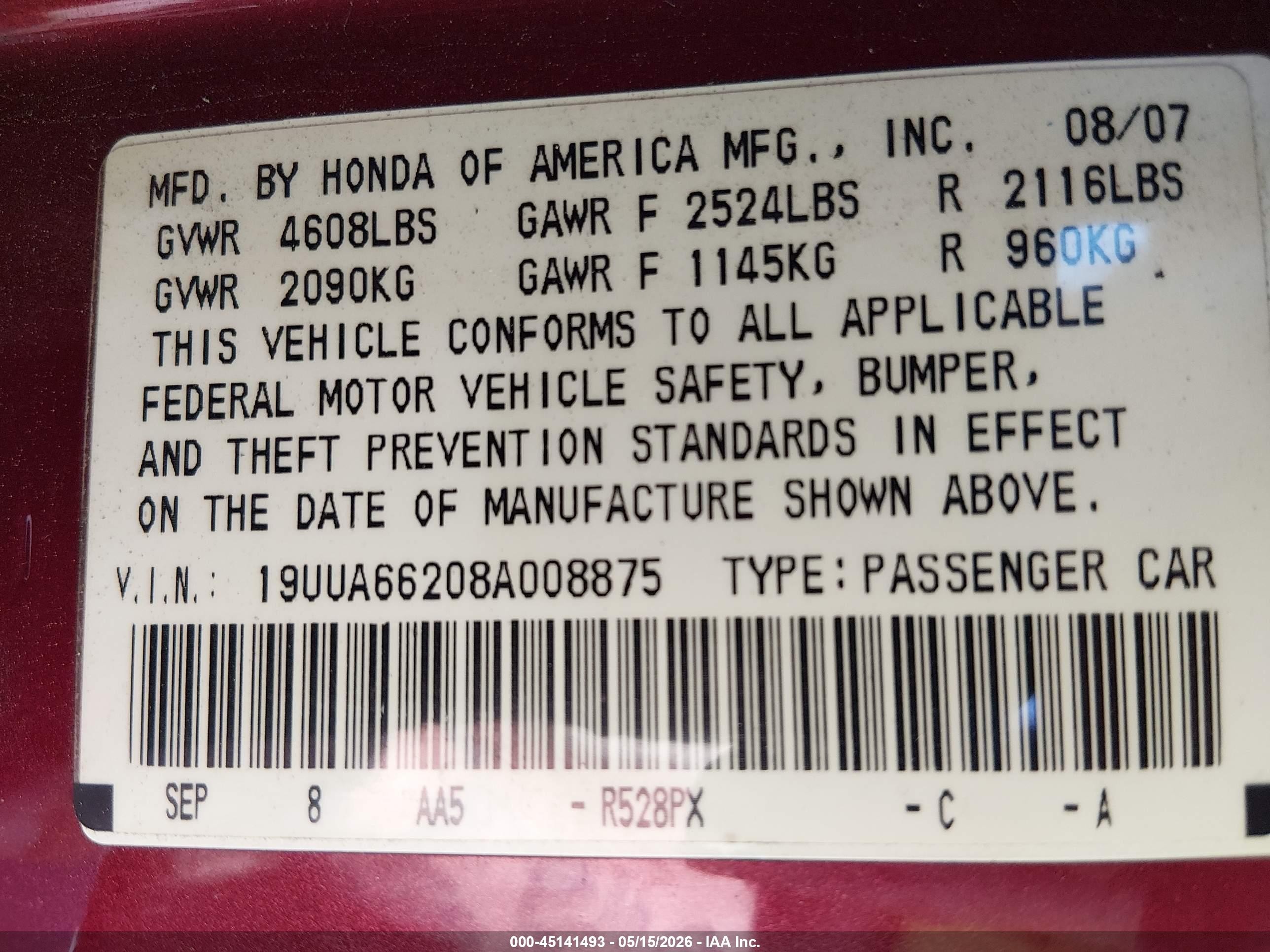 2008 Acura Tl 3.2 Красный vin: 19UUA66208A008875