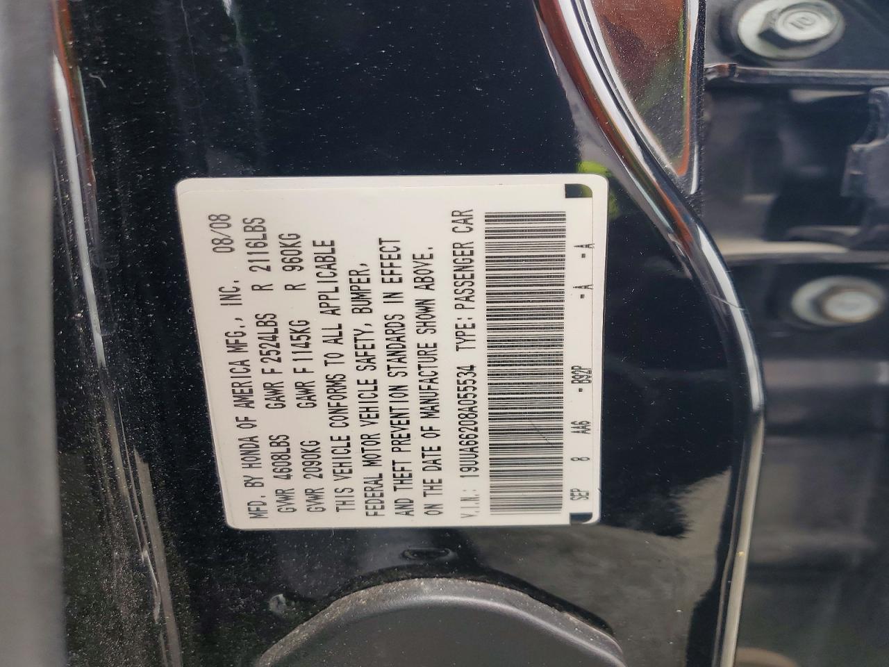 2008 Acura Tl Black vin: 19UUA66208A055534