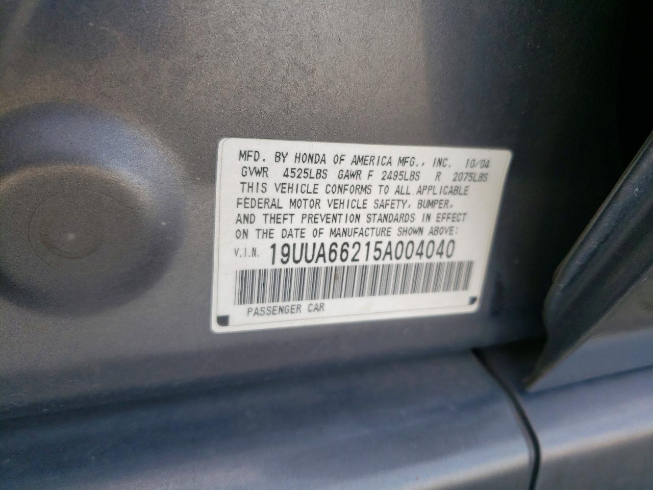 2005 Acura Tl Gray vin: 19UUA66215A004040