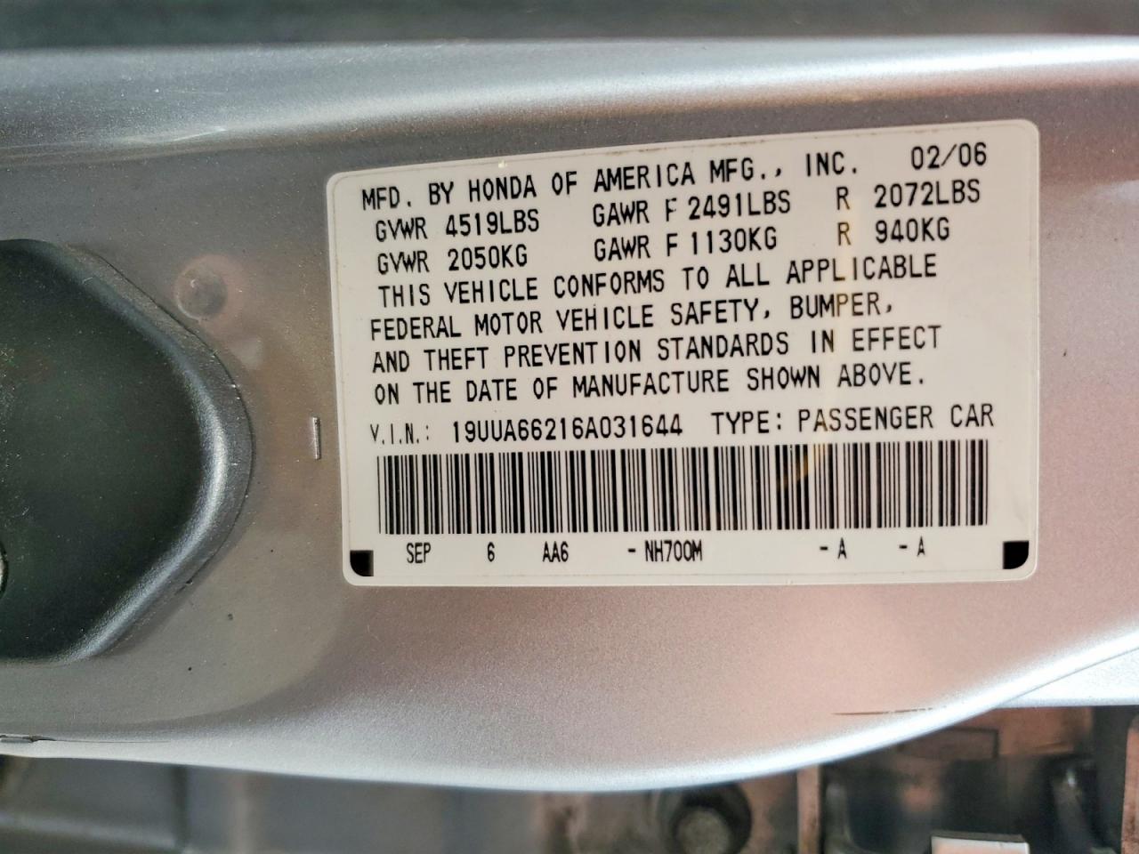 2006 Acura 3.2tl Серебряный vin: 19UUA66216A031644