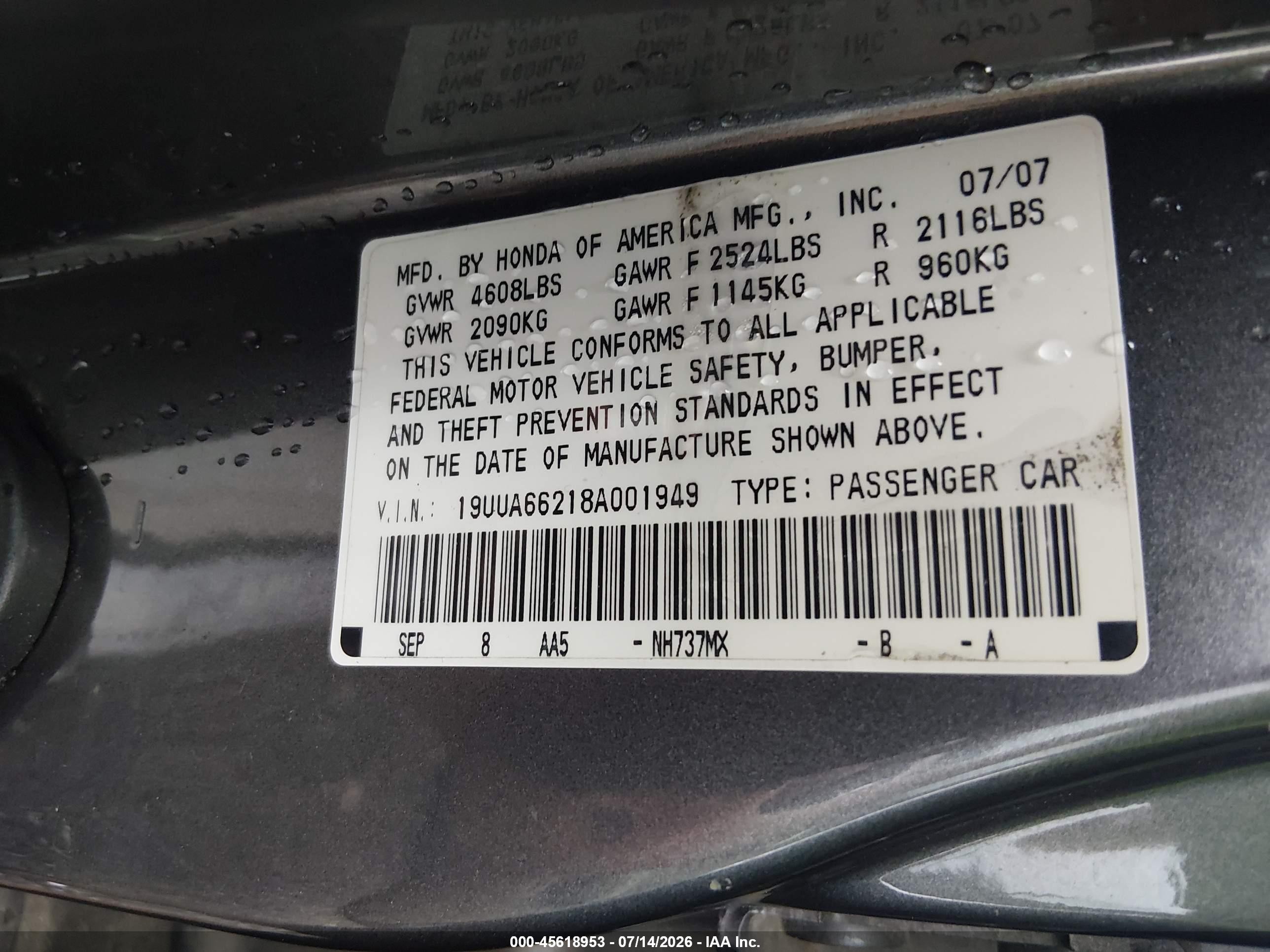 2008 Acura Tl 3.2 Gray vin: 19UUA66218A001949