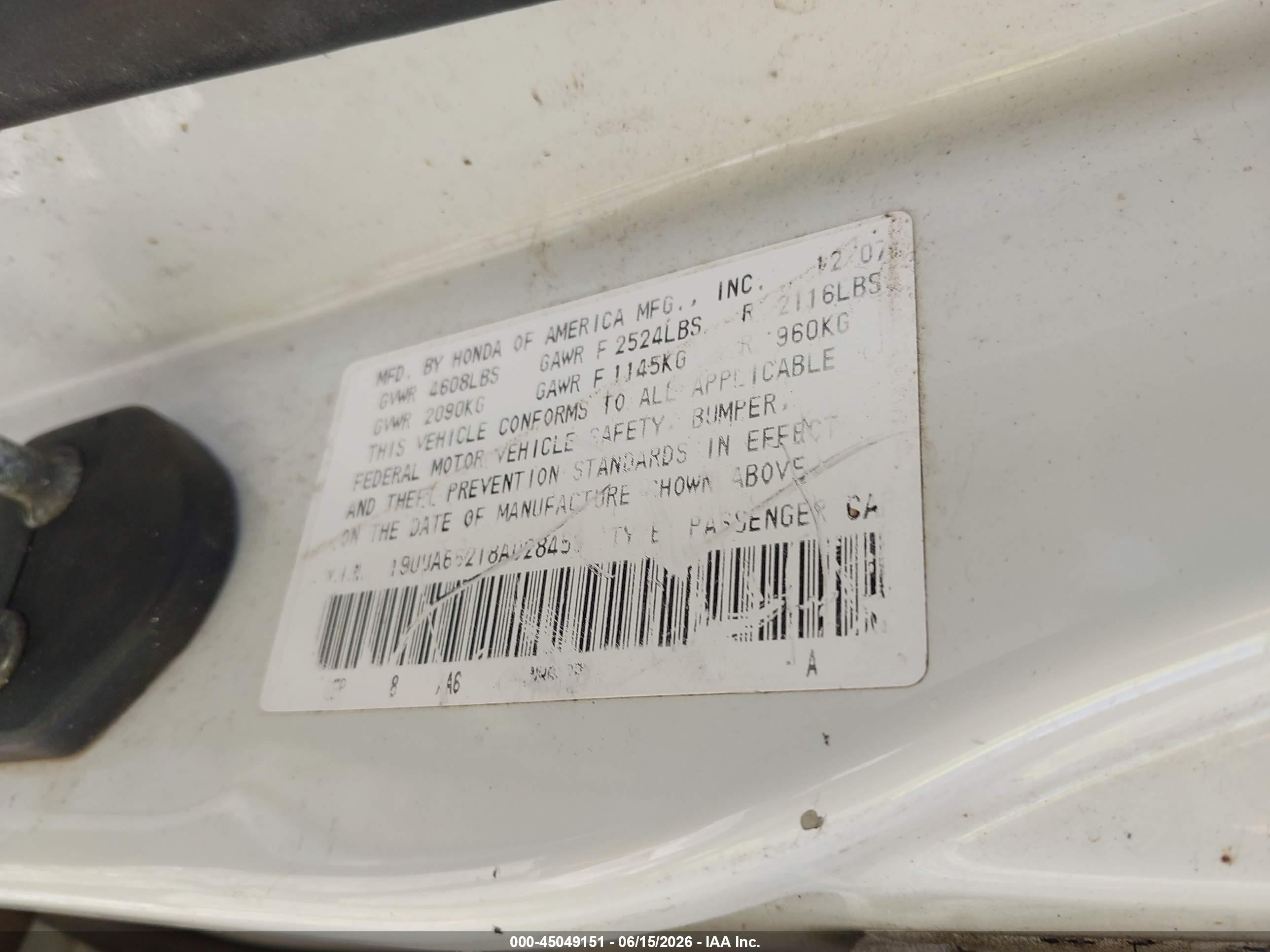 2008 Acura Tl 3.2 Белый vin: 19UUA66218A028455
