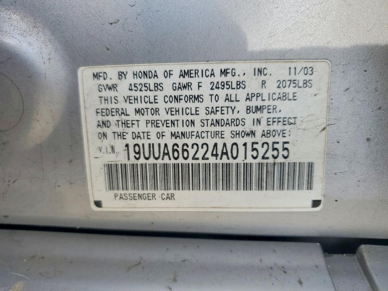 2004 Acura Tl Silver vin: 19UUA66224A015255