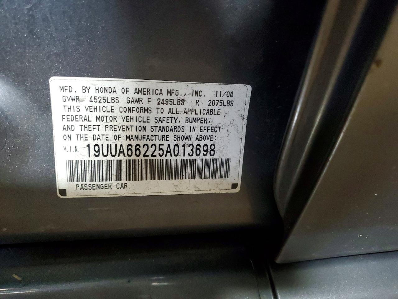 2005 Acura Tl Gray vin: 19UUA66225A013698