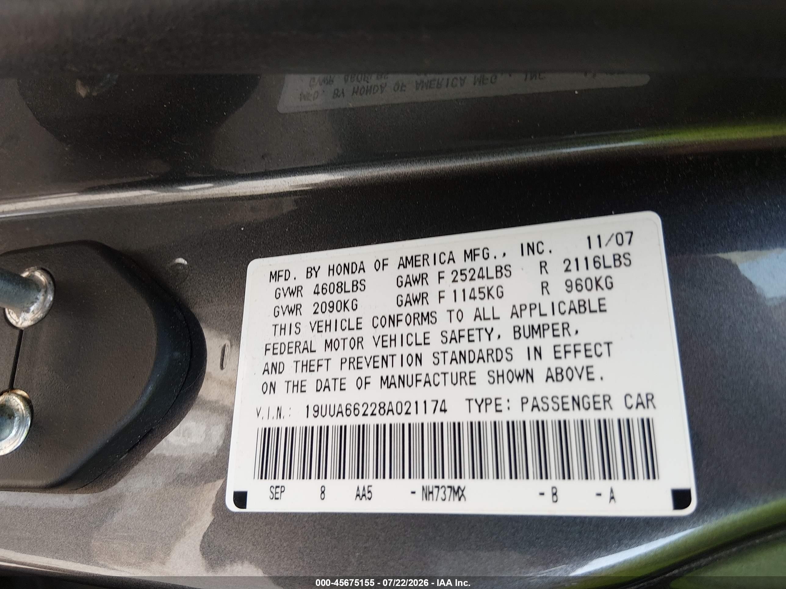 2008 Acura Tl 3.2 Gray vin: 19UUA66228A021174
