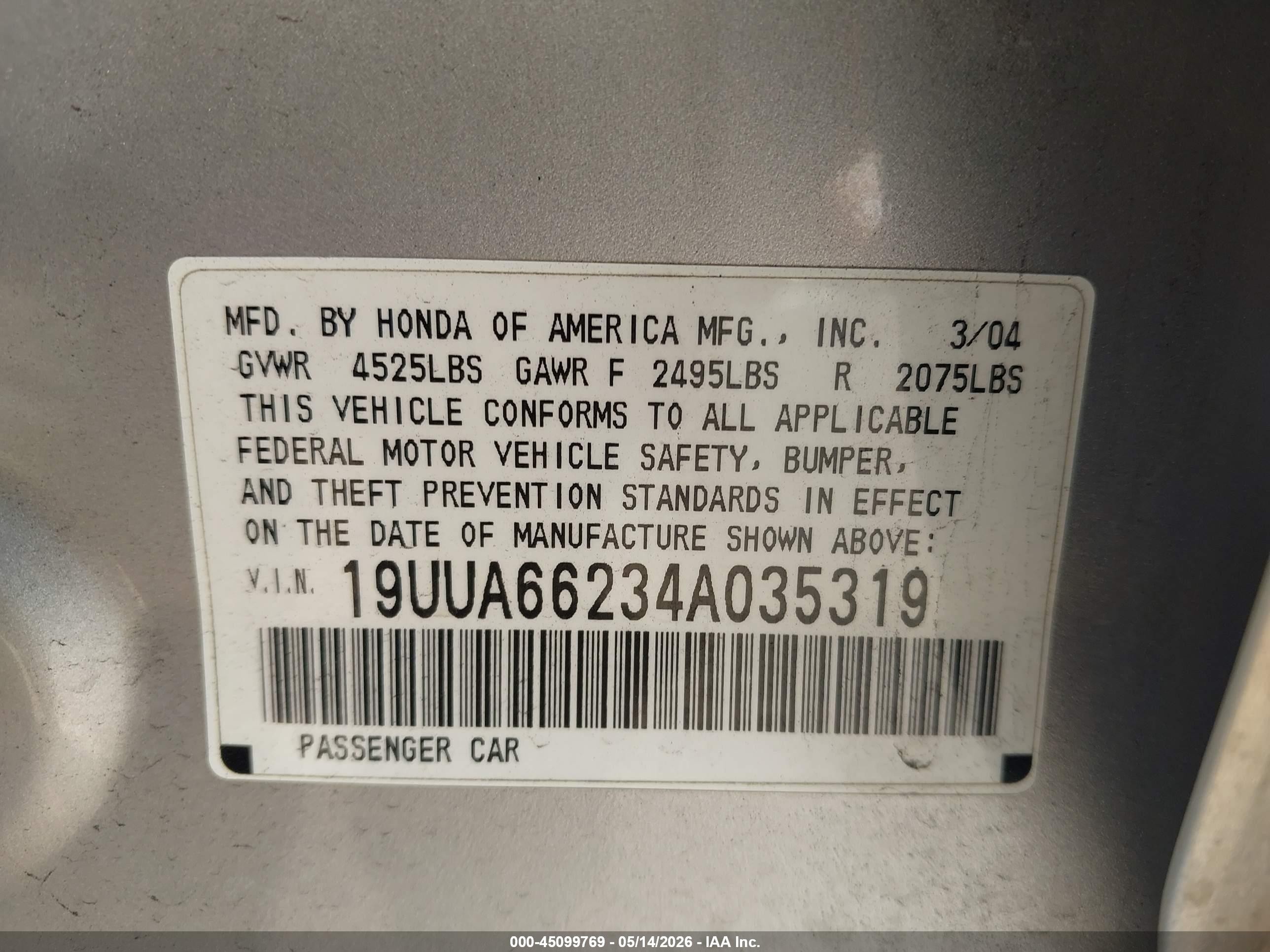 2004 Acura Tl   Silver vin: 19UUA66234A035319