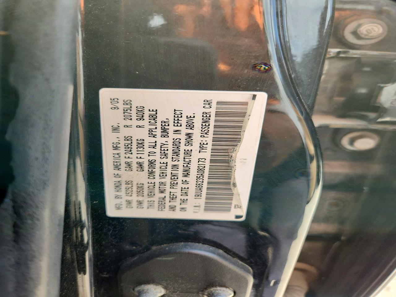 2005 Acura Tl Black vin: 19UUA66235A082173