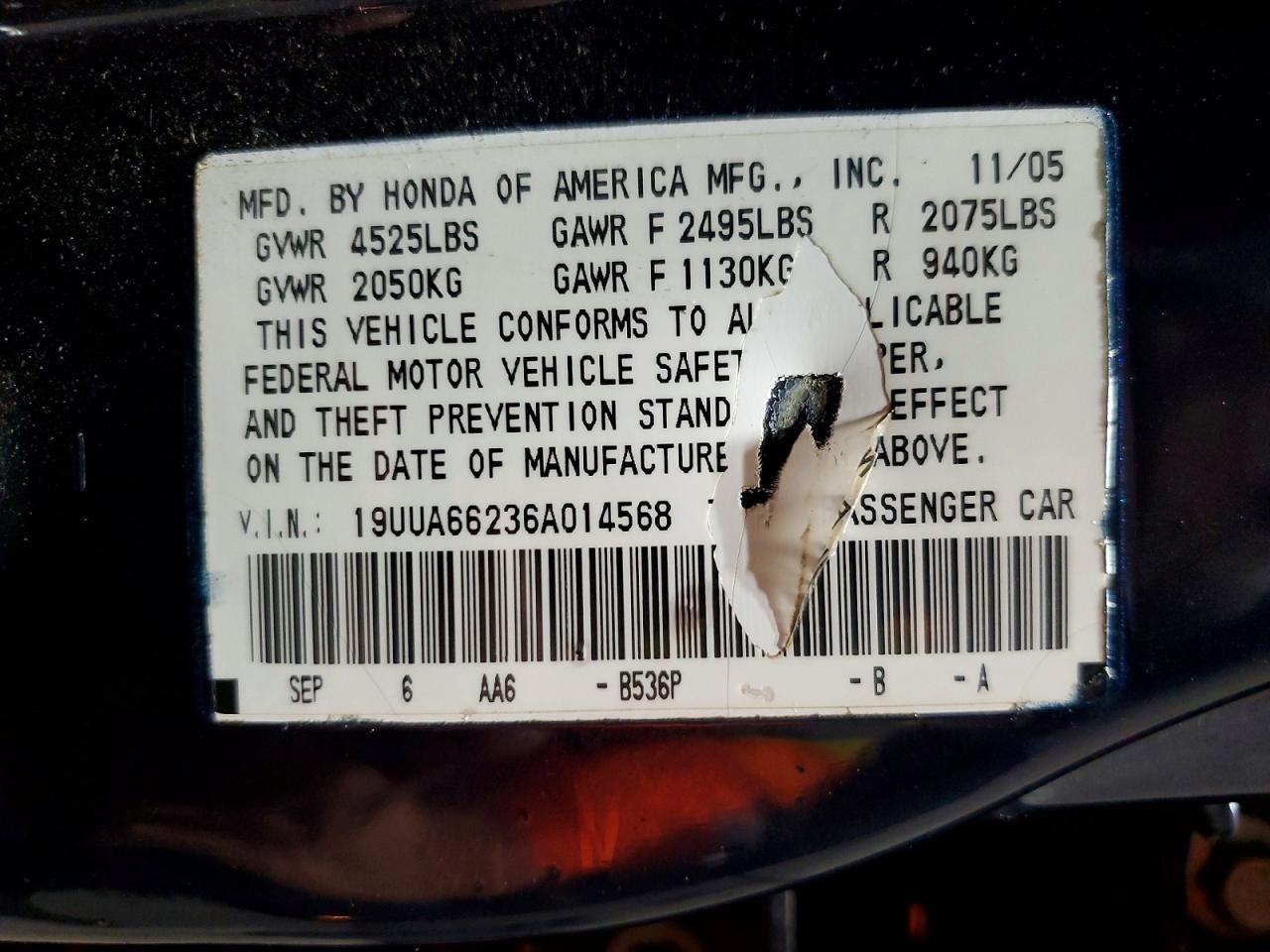 2006 Acura 3.2tl Синий vin: 19UUA66236A014568