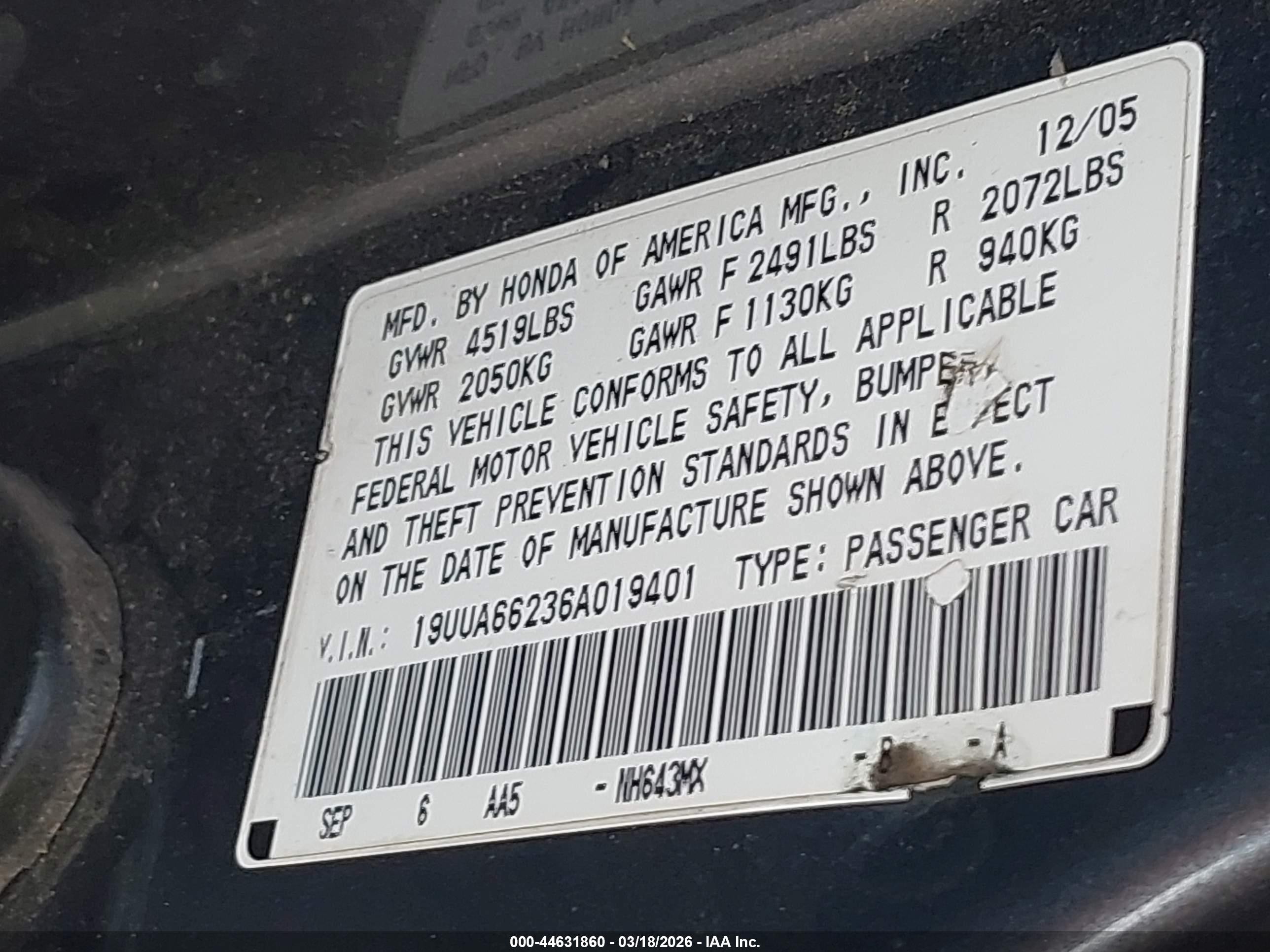 2006 Acura Tl   Серый vin: 19UUA66236A019401