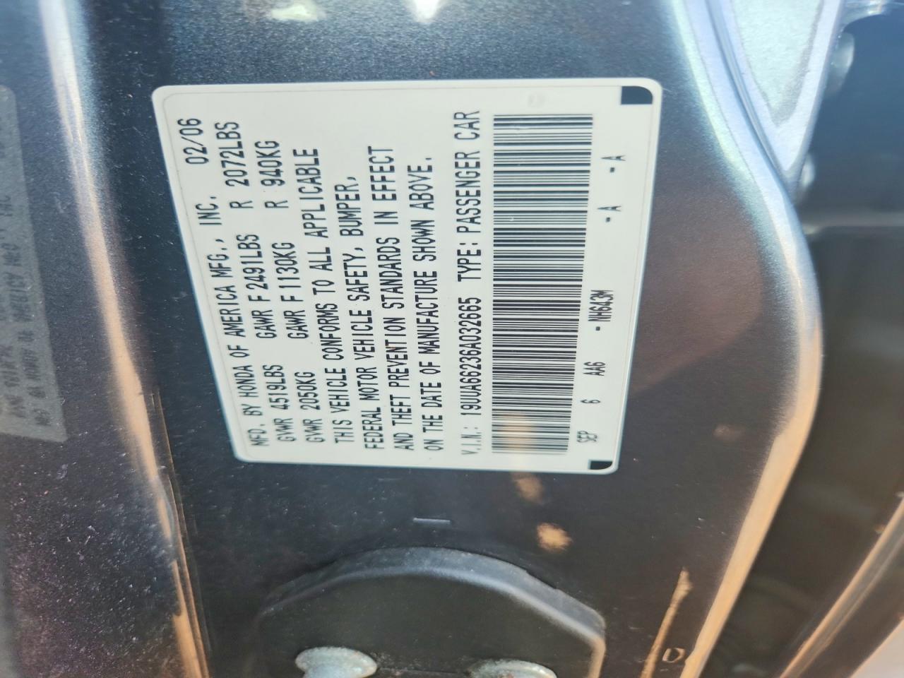 2006 Acura 3.2tl Gray vin: 19UUA66236A032665