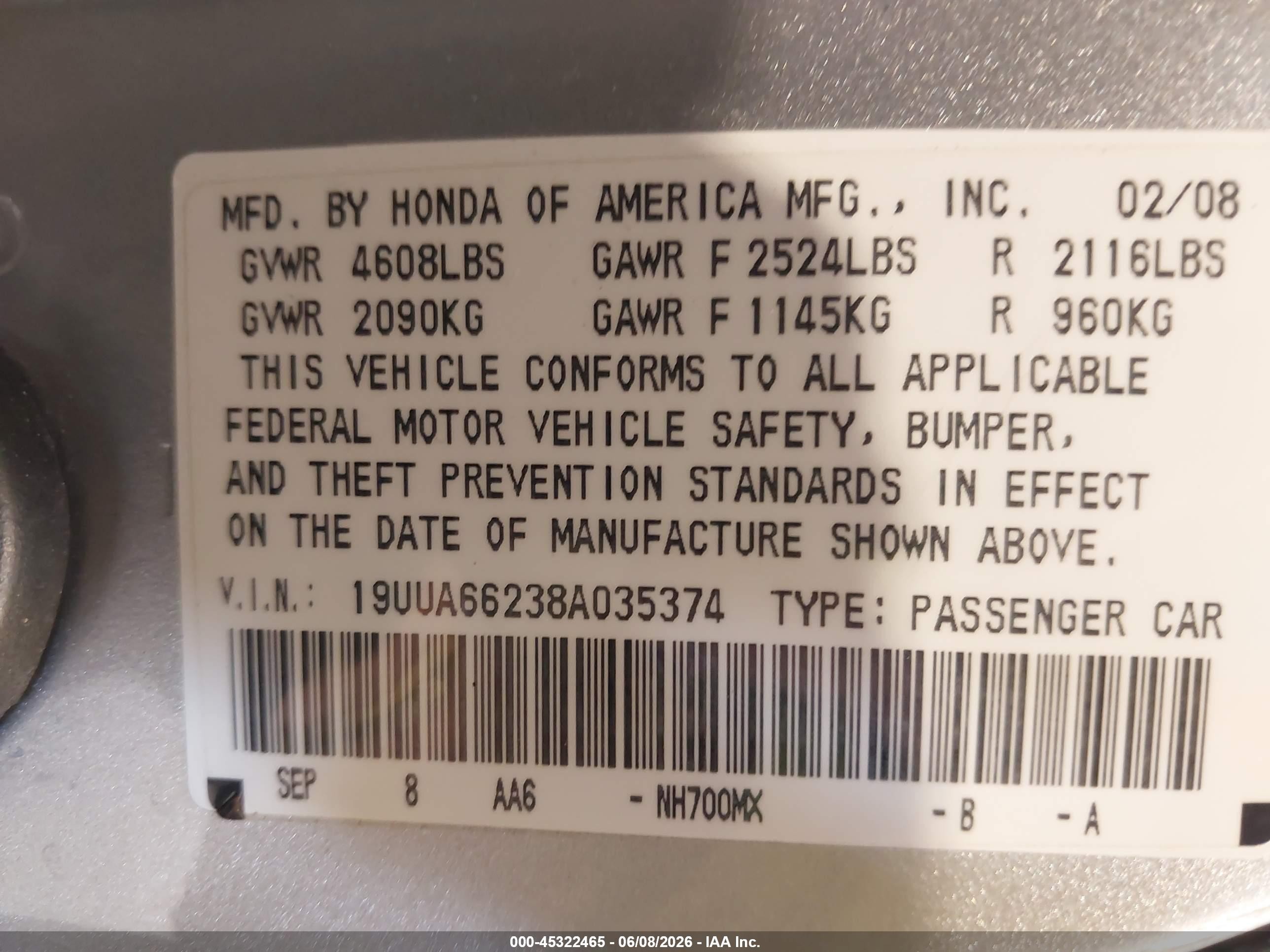 2008 Acura Tl 3.2 Silver vin: 19UUA66238A035374