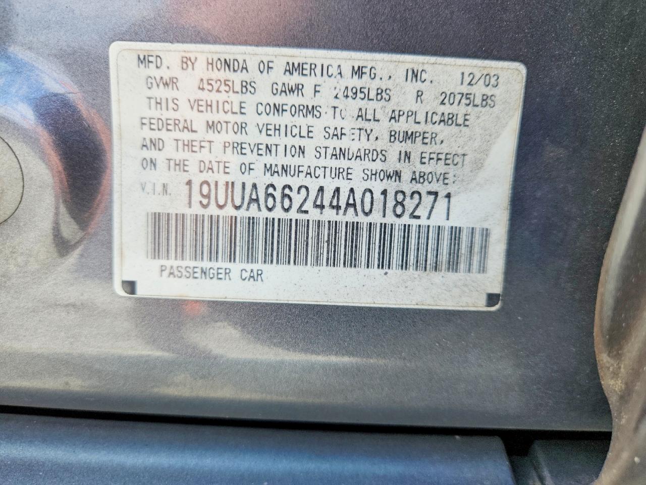 2004 Acura Tl Серый vin: 19UUA66244A018271