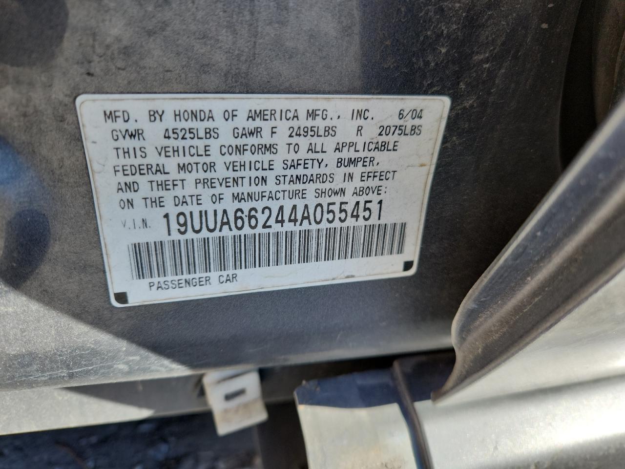 2004 Acura Tl Black vin: 19UUA66244A055451