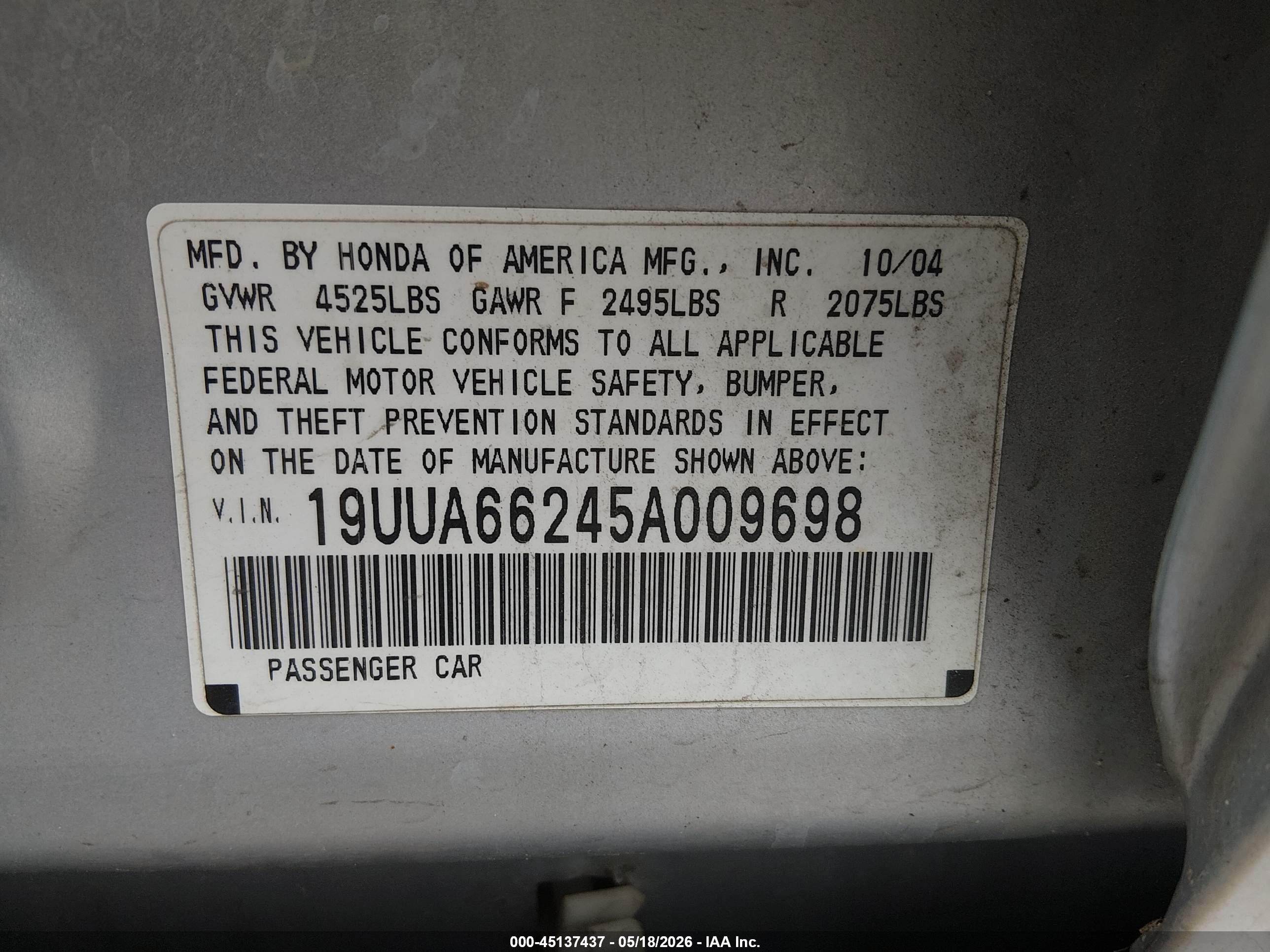 2005 Acura Tl   Silver vin: 19UUA66245A009698