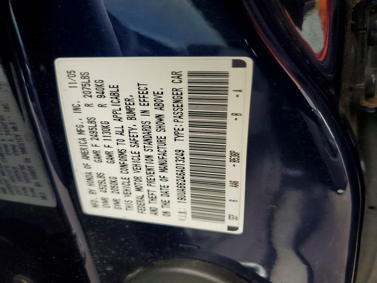2006 Acura 3.2tl Синий vin: 19UUA66246A013249