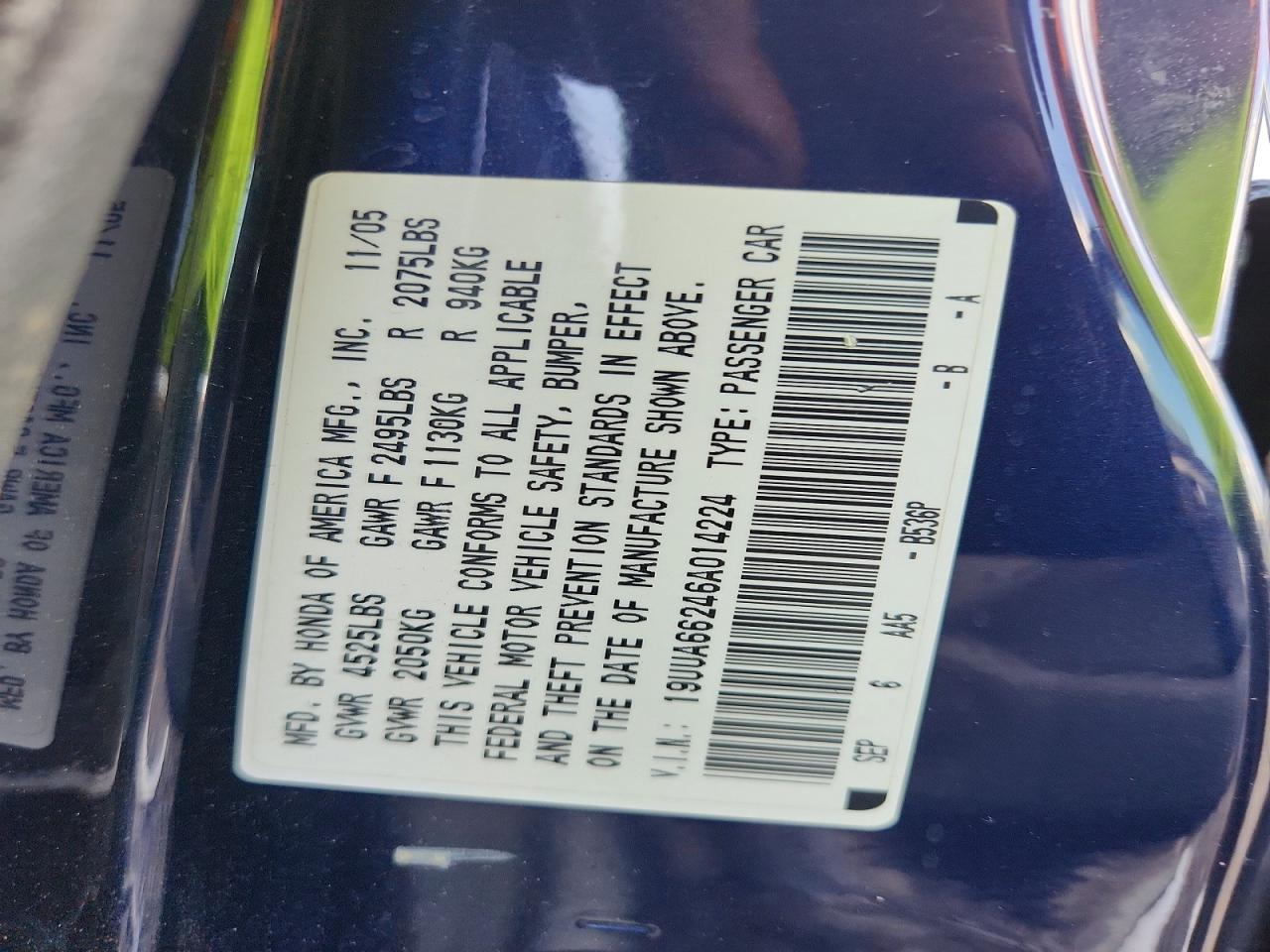 2006 Acura 3.2tl Blue vin: 19UUA66246A014224