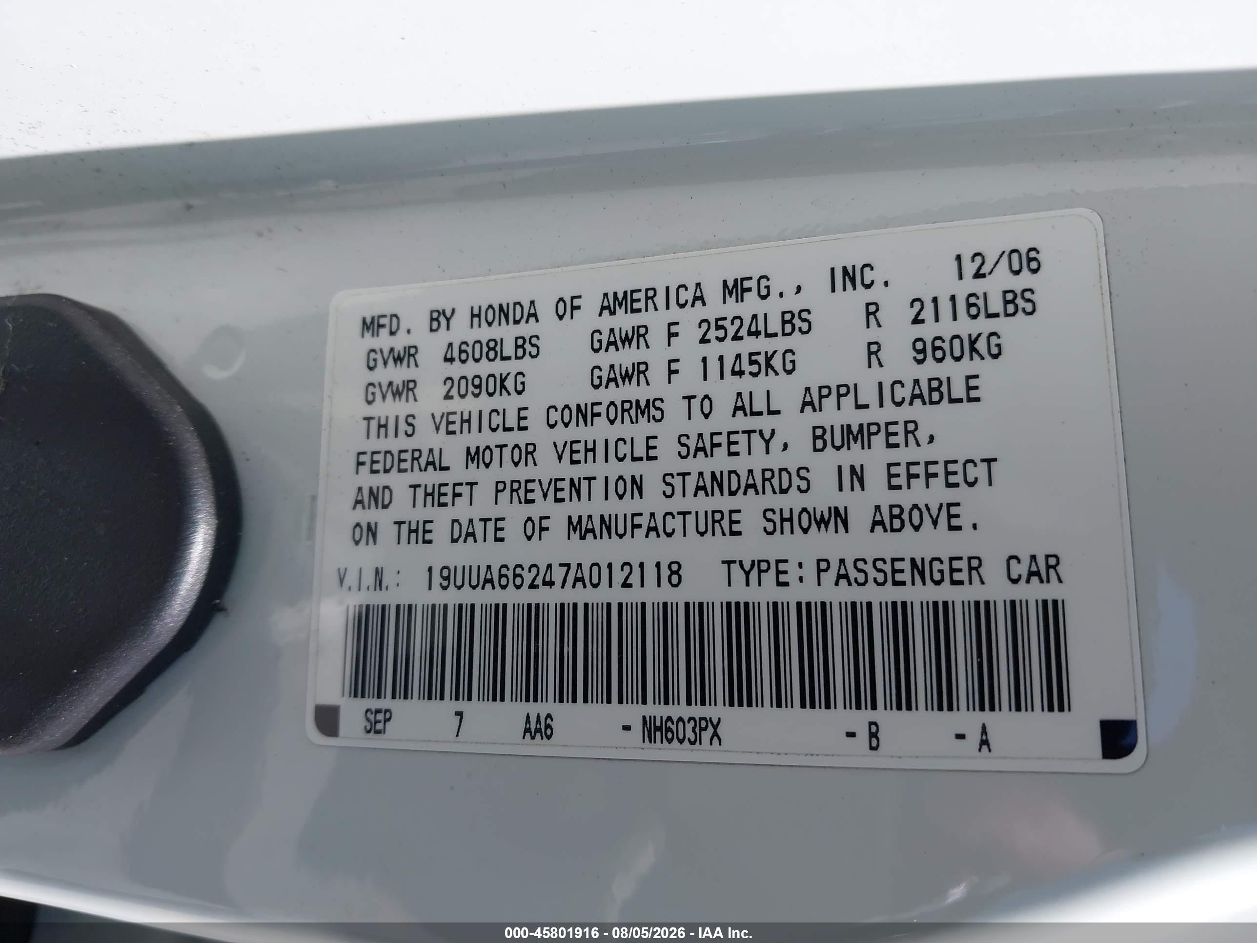 2007 Acura Tl 3.2 Белый vin: 19UUA66247A012118