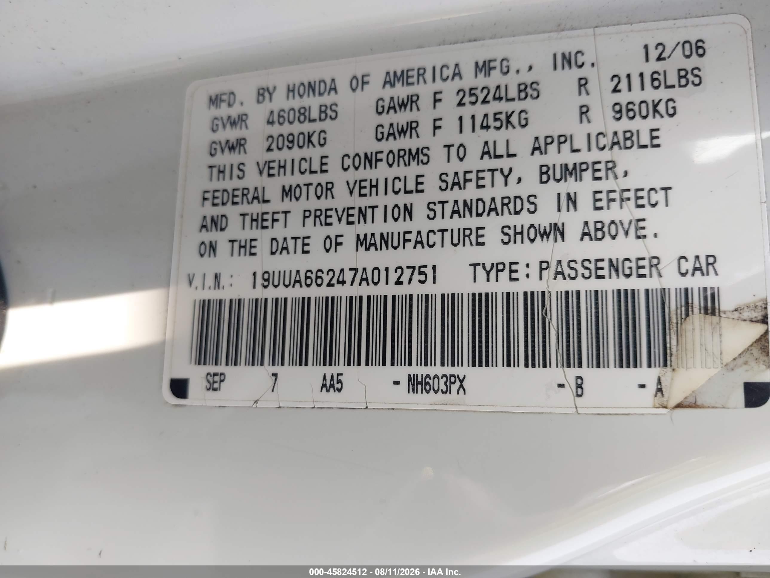 2007 Acura Tl 3.2 Белый vin: 19UUA66247A012751