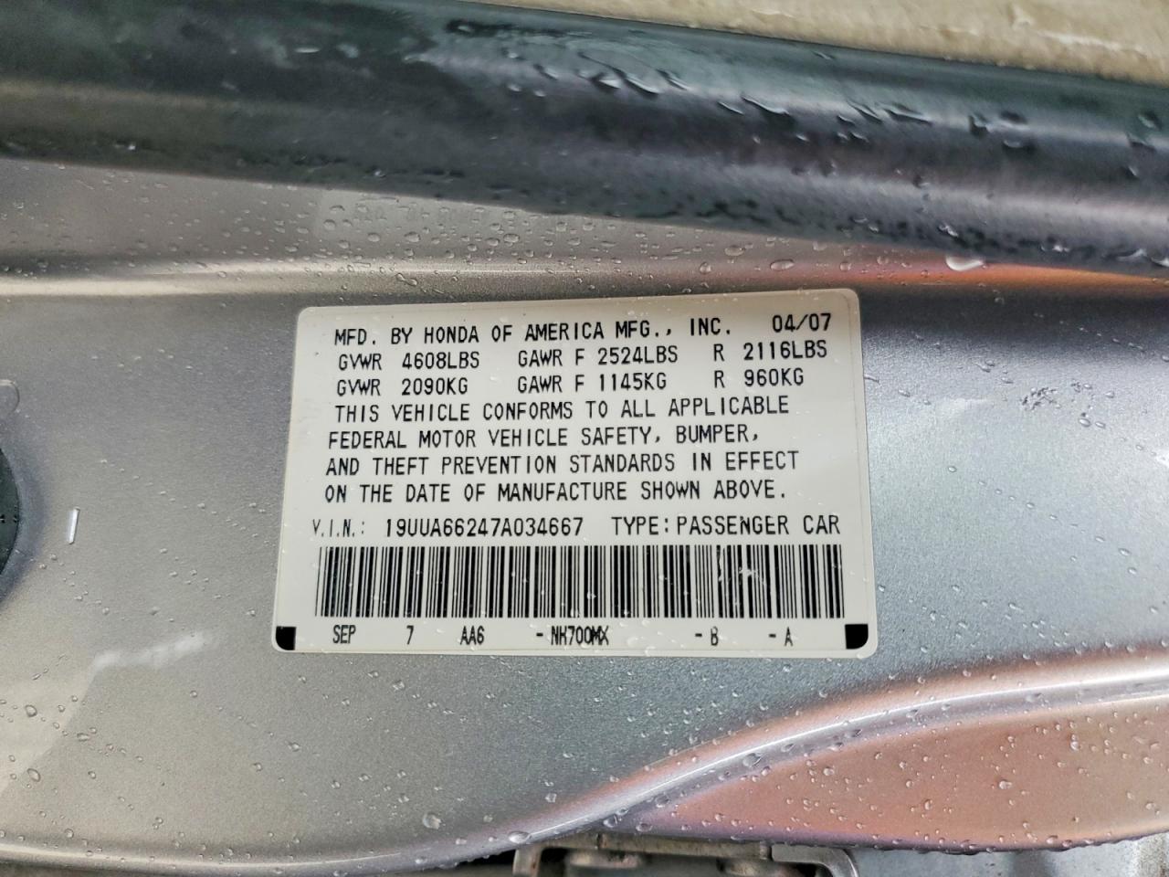 2007 Acura Tl Silver vin: 19UUA66247A034667