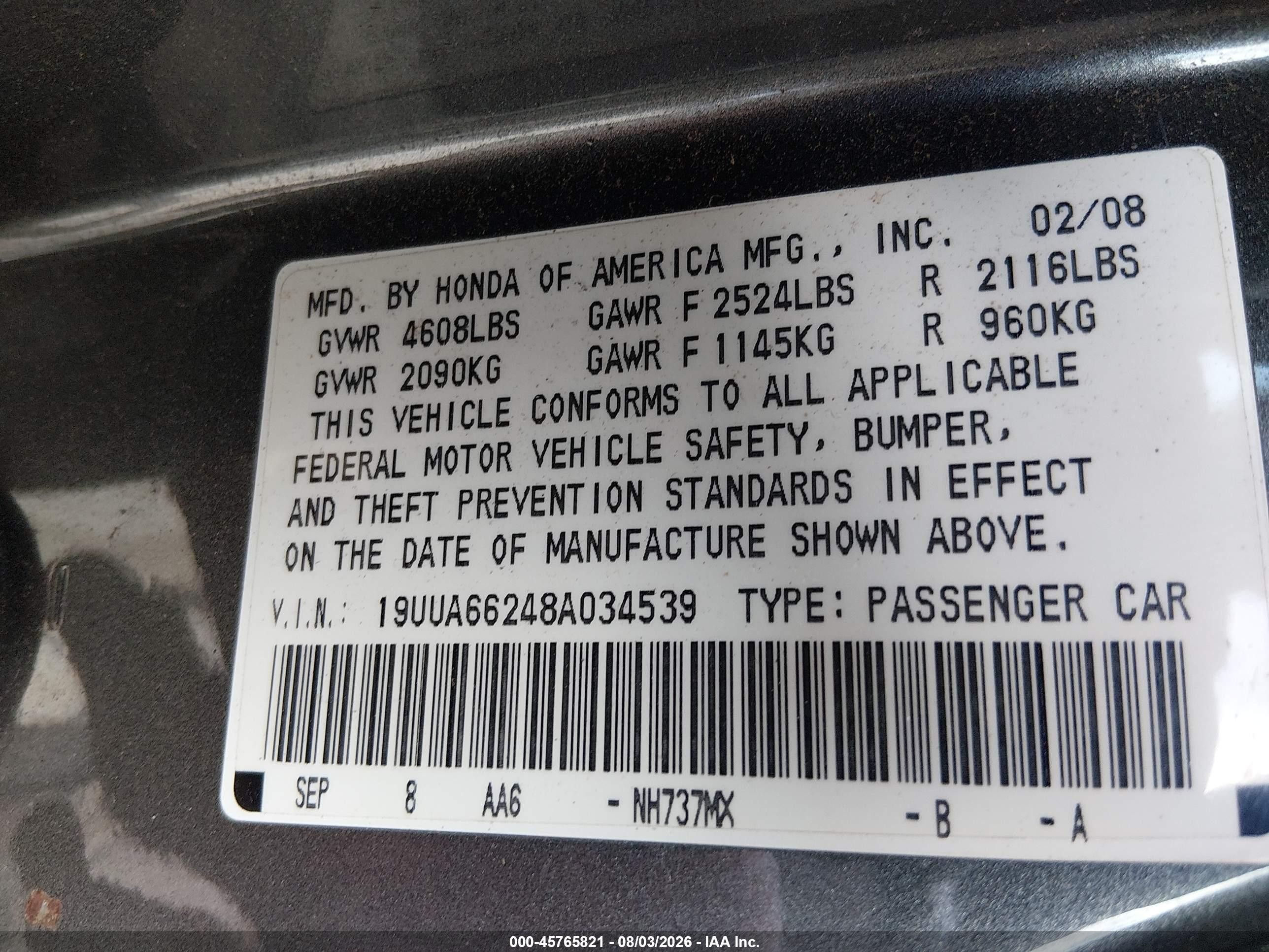 2008 Acura Tl 3.2 Синий vin: 19UUA66248A034539