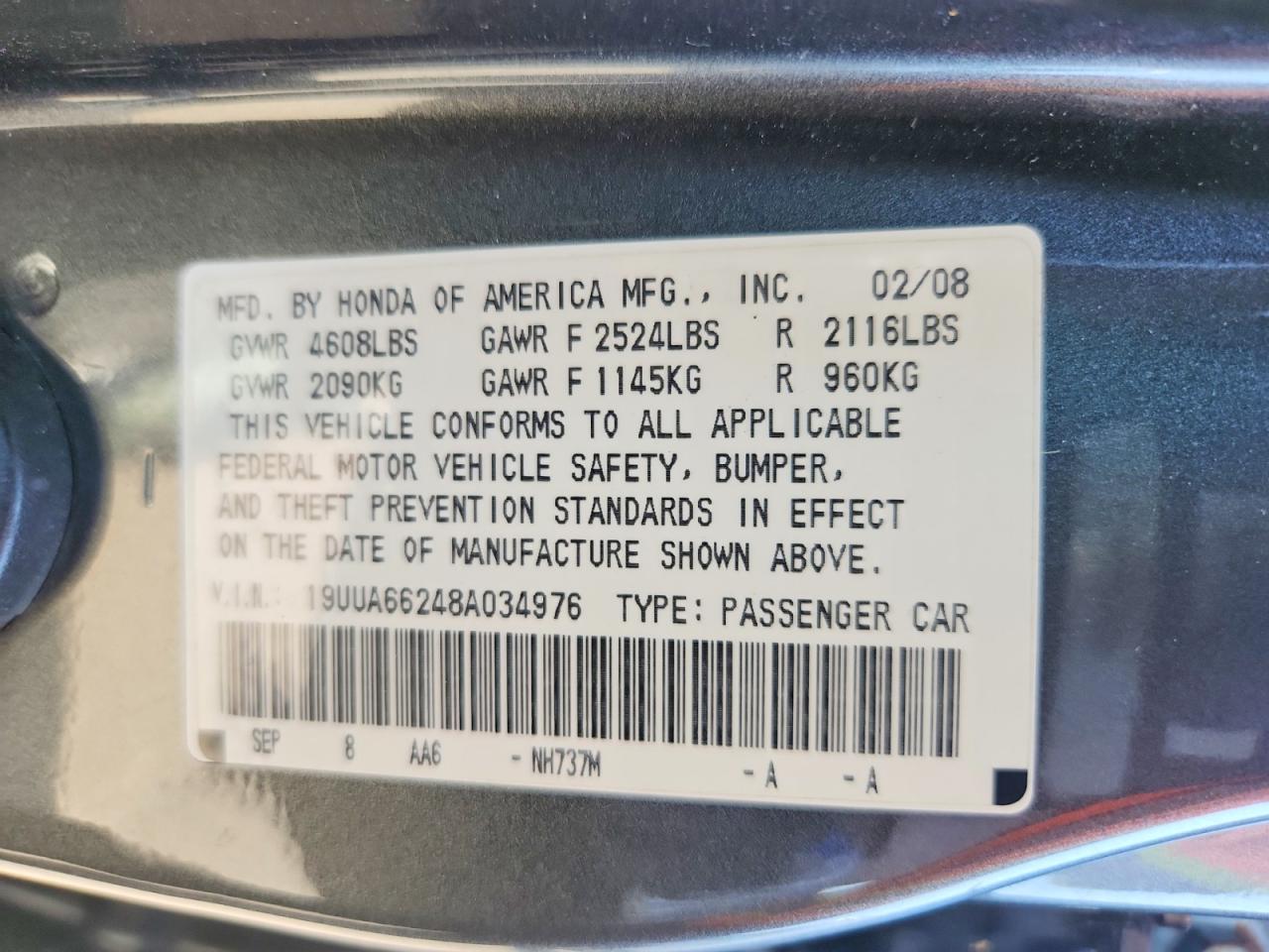 2008 Acura Tl Gray vin: 19UUA66248A034976