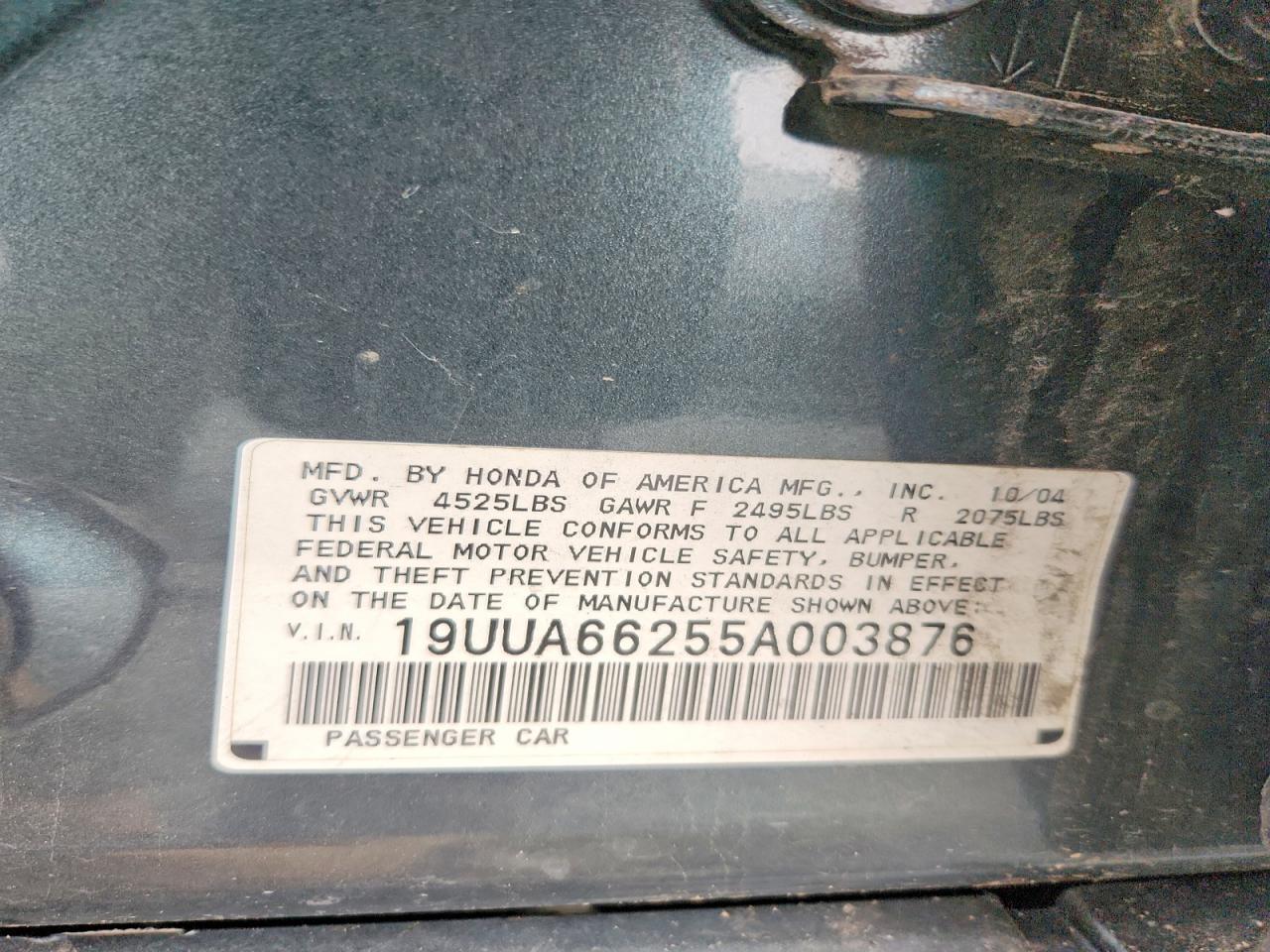 2005 Acura Tl Green vin: 19UUA66255A003876