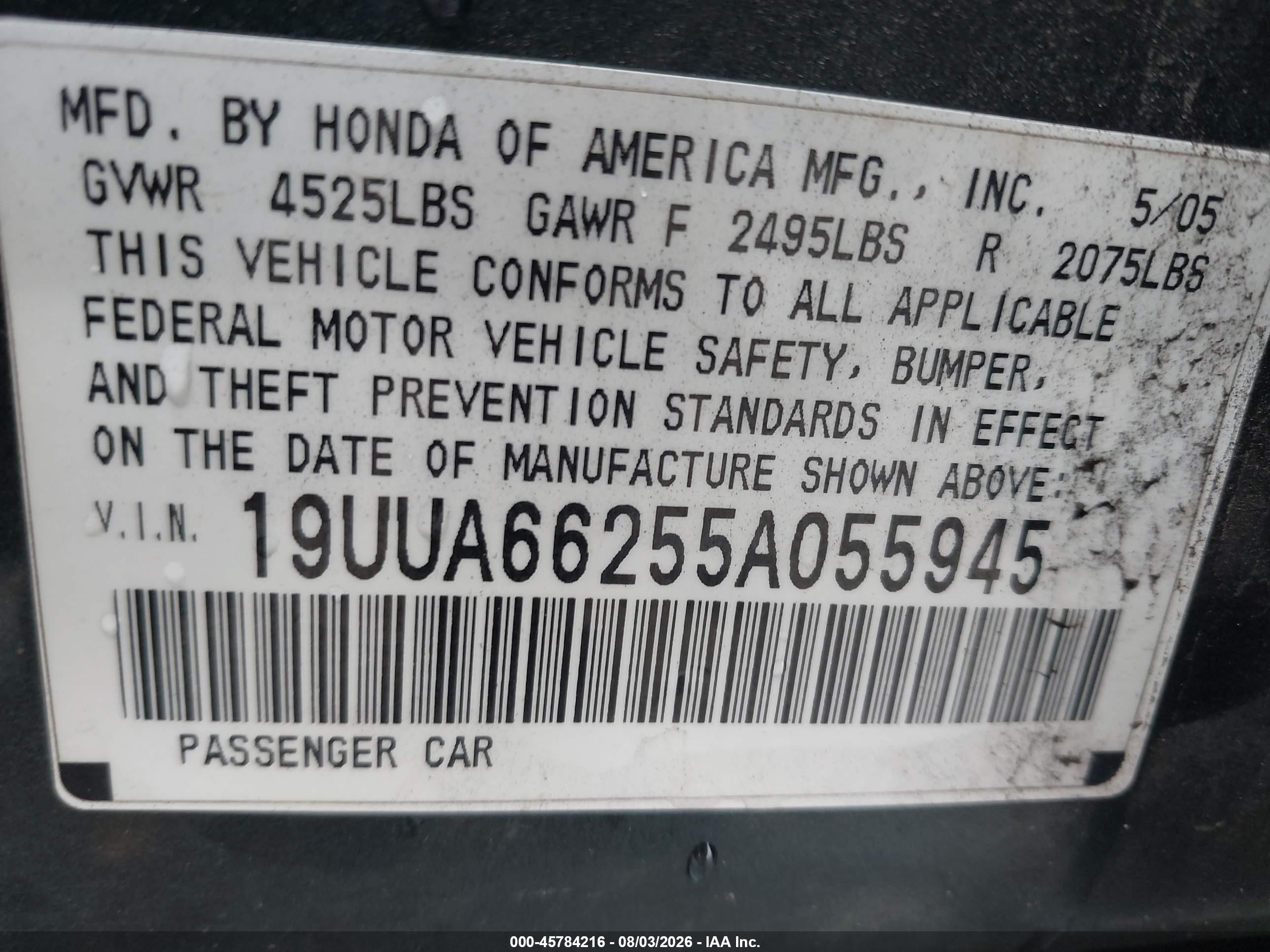 2005 Acura Tl   Green vin: 19UUA66255A055945