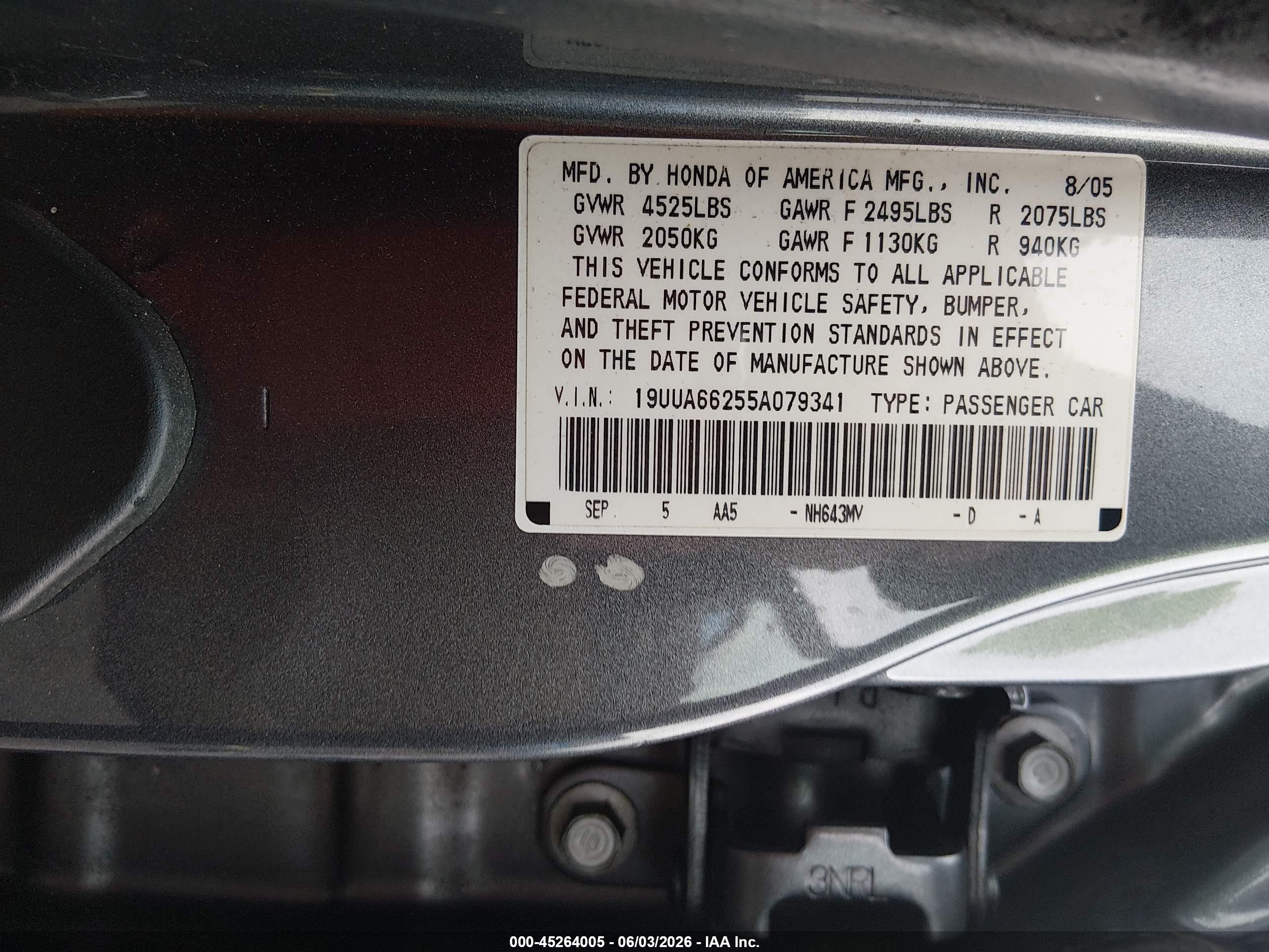 2005 Acura Tl   Gray vin: 19UUA66255A079341