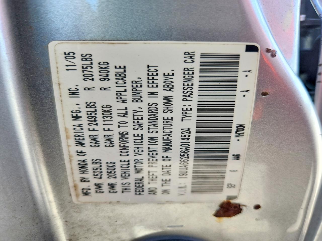 2006 Acura 3.2tl Серебряный vin: 19UUA66256A014524