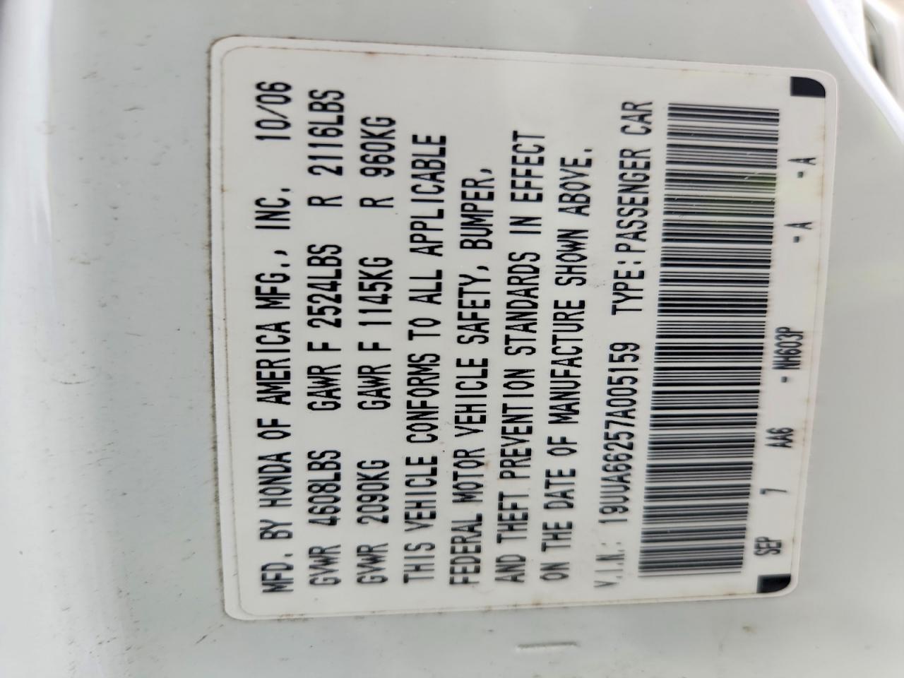 2007 Acura Tl White vin: 19UUA66257A005159