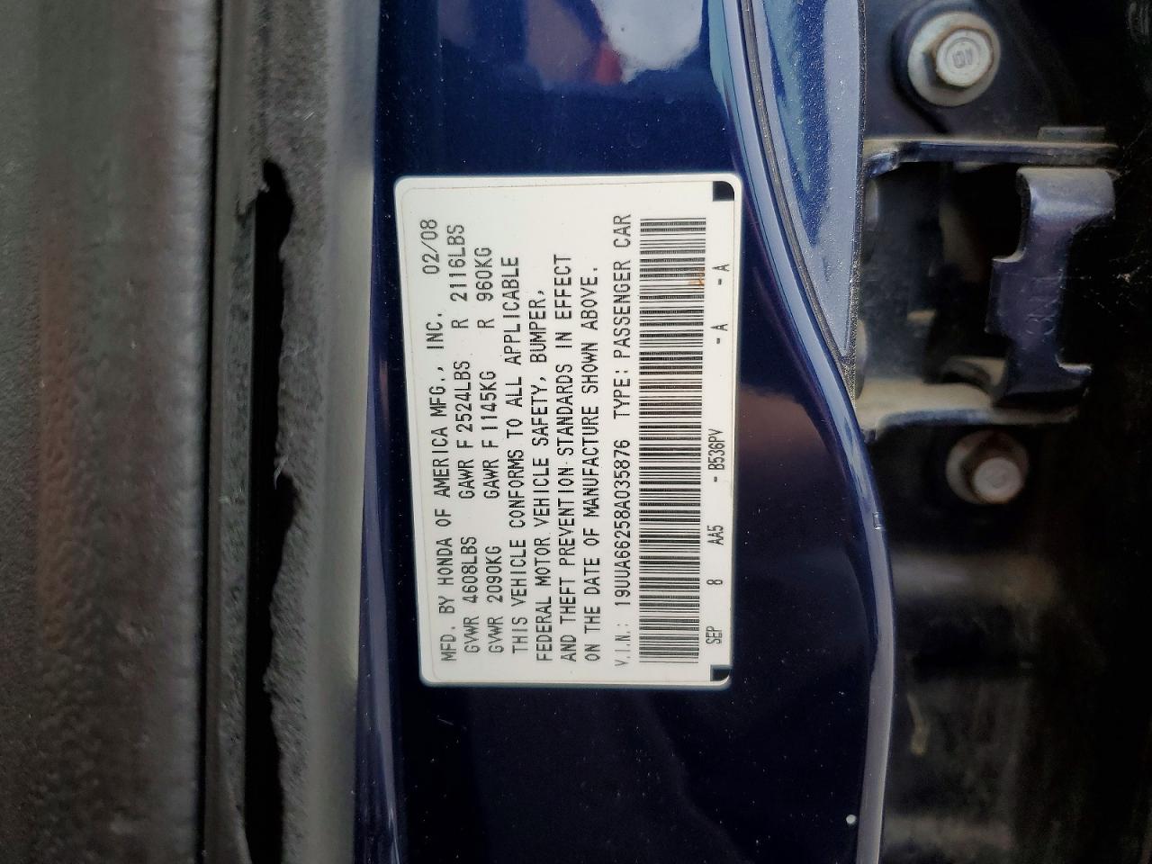 2008 Acura Tl Blue vin: 19UUA66258A035876