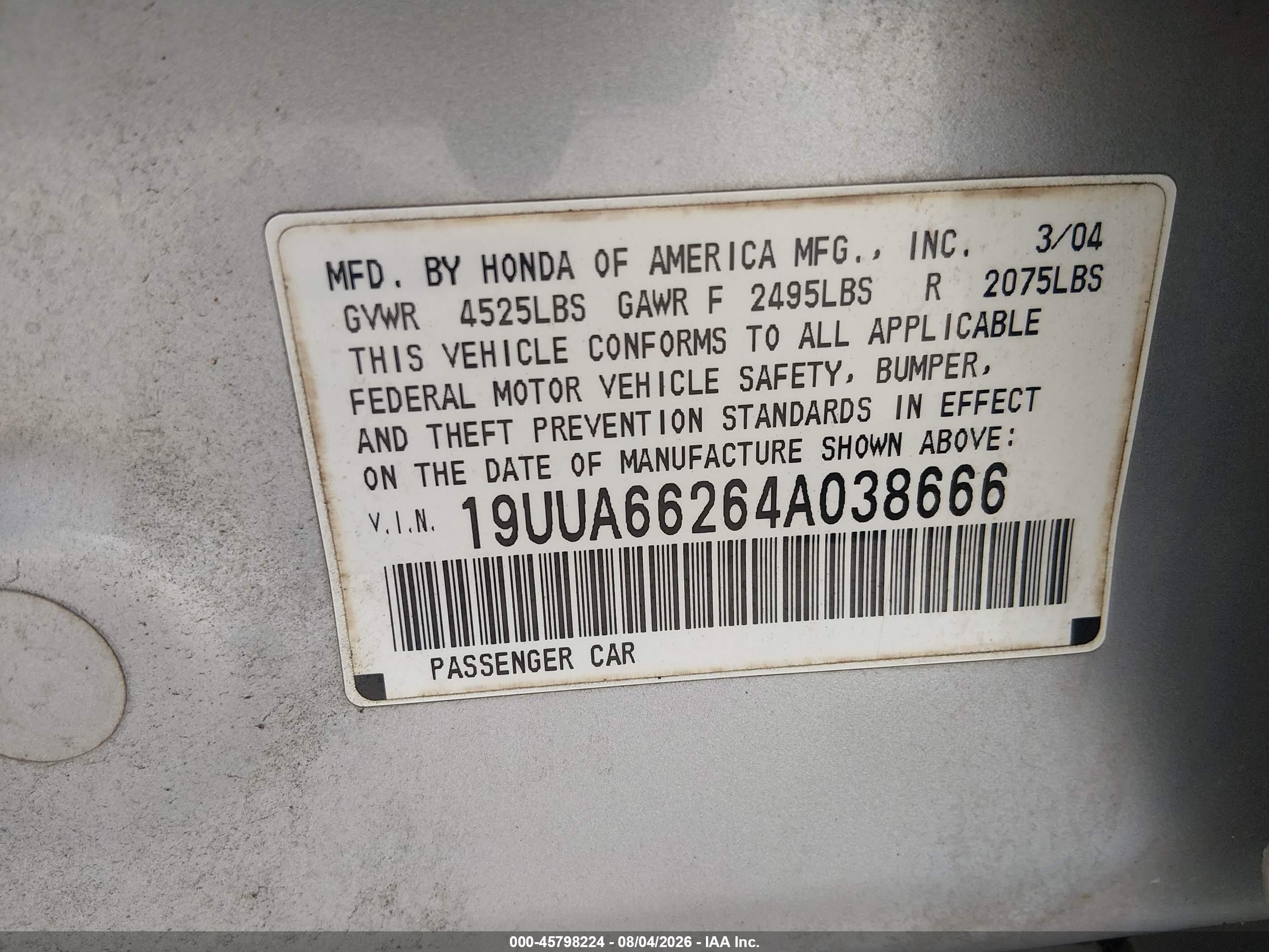 2004 Acura Tl   Silver vin: 19UUA66264A038666