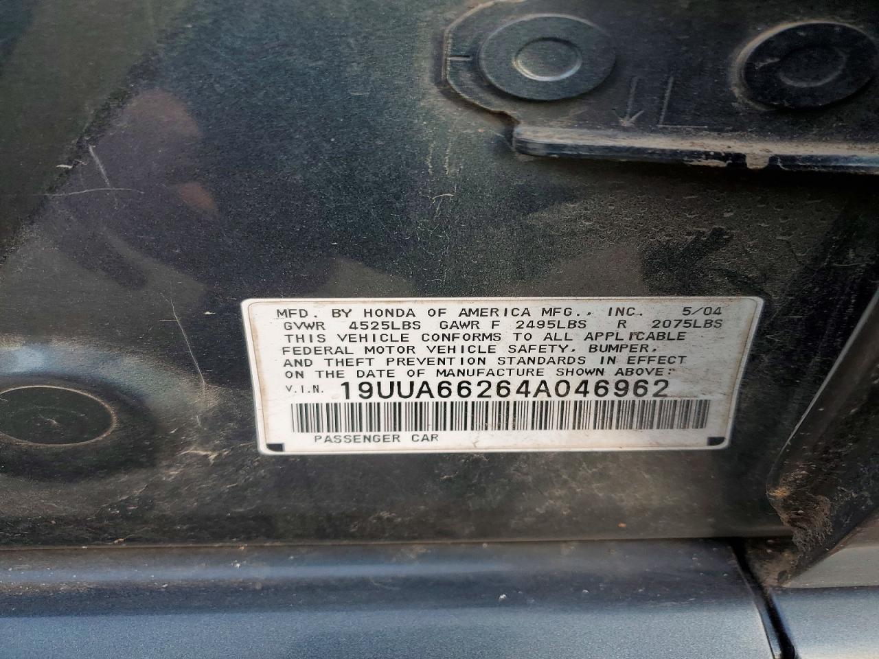 2004 Acura Tl Teal vin: 19UUA66264A046962