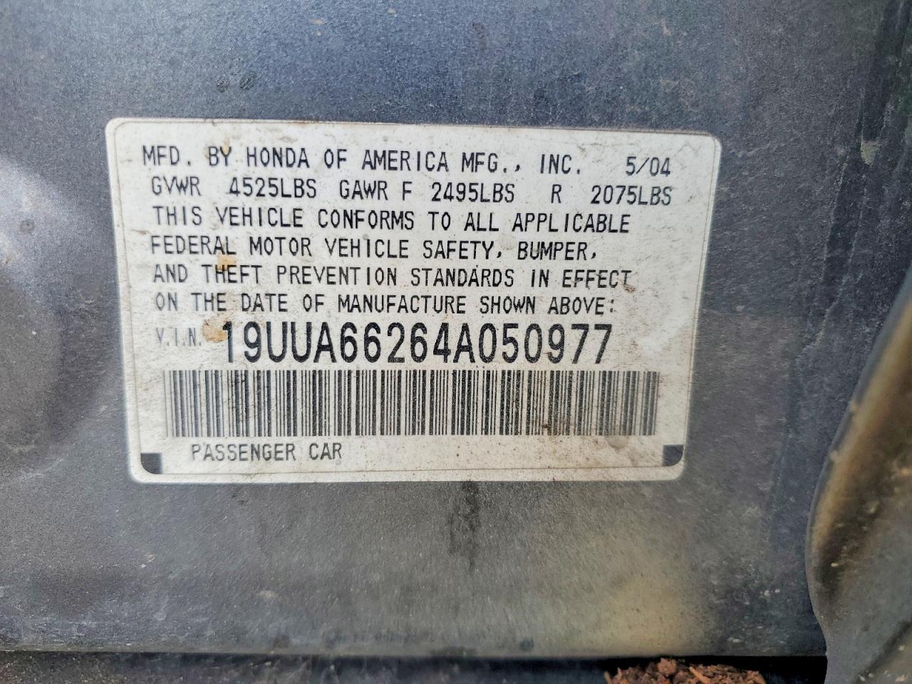 2004 Acura Tl Black vin: 19UUA66264A050977