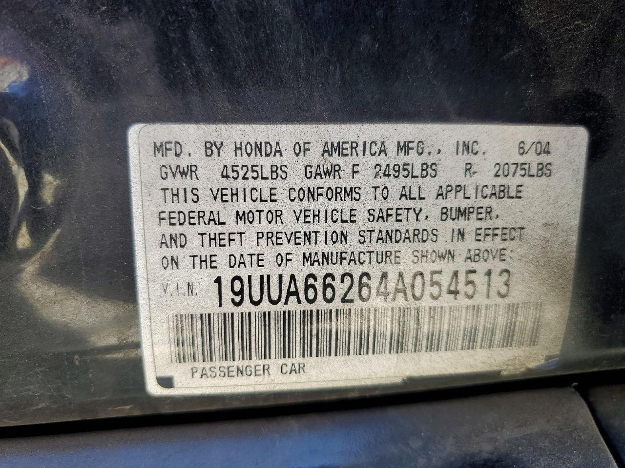 2004 Acura Tl Black vin: 19UUA66264A054513