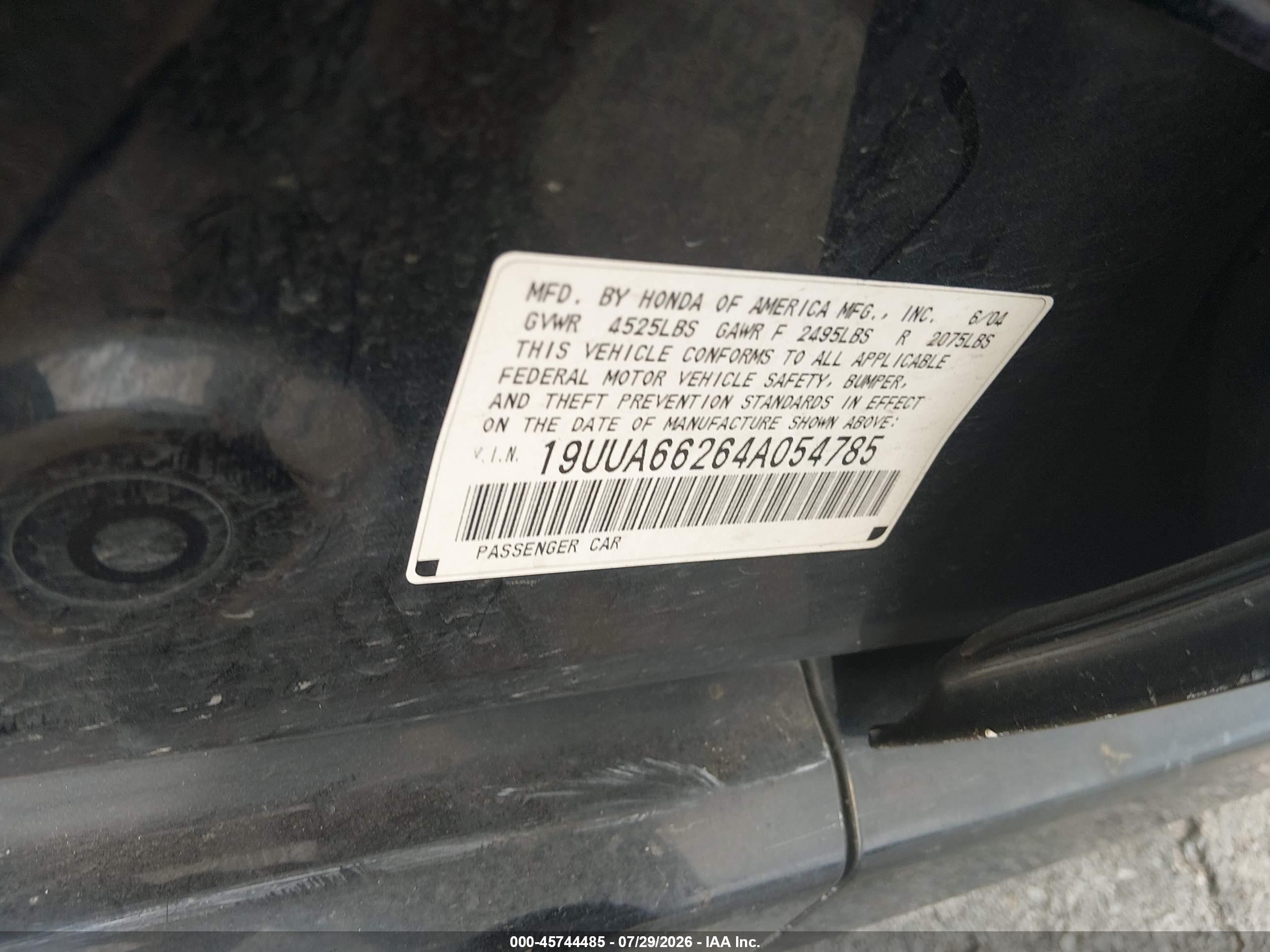 2004 Acura Tl   Black vin: 19UUA66264A054785