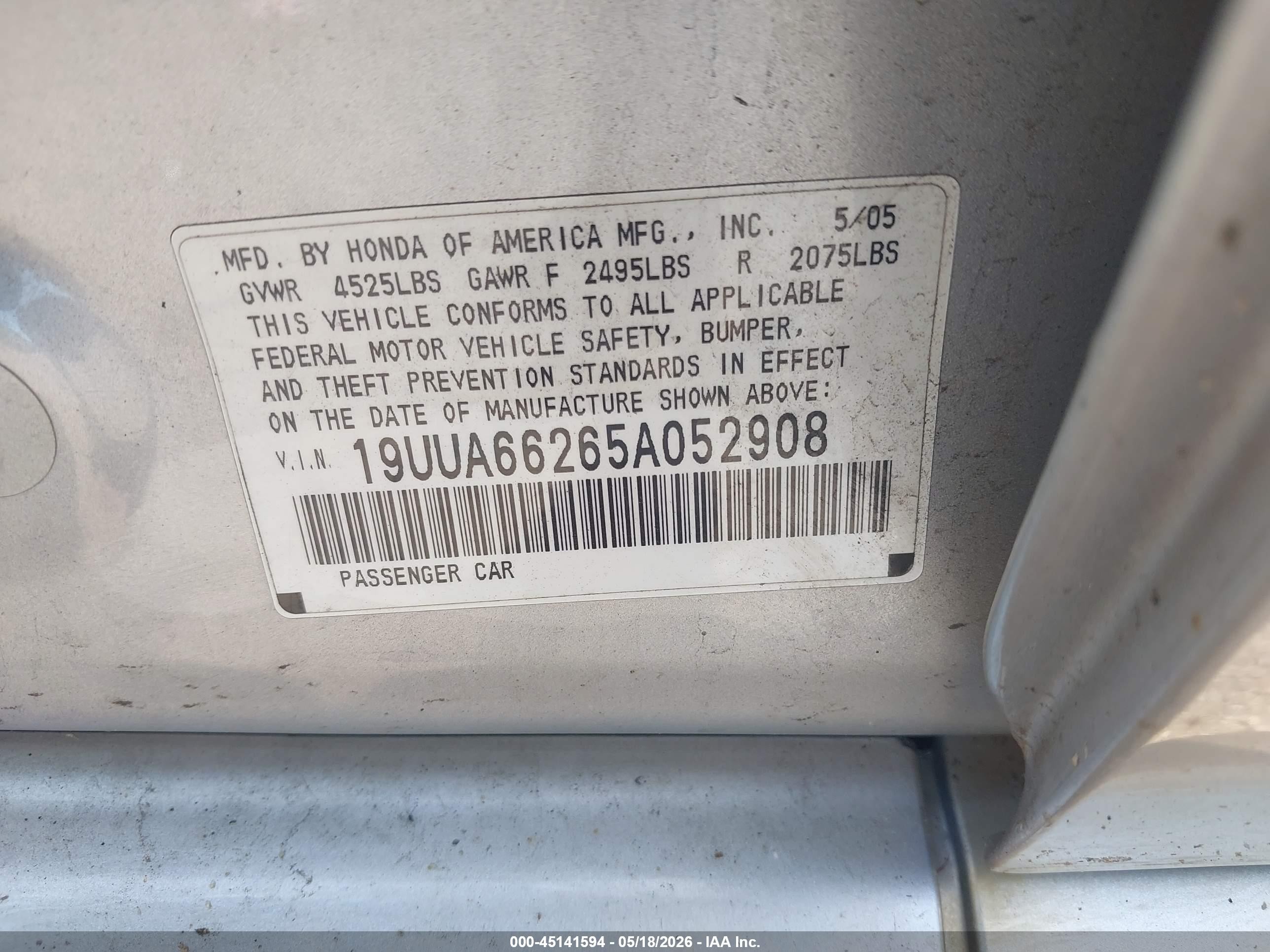 2005 Acura Tl   Silver vin: 19UUA66265A052908