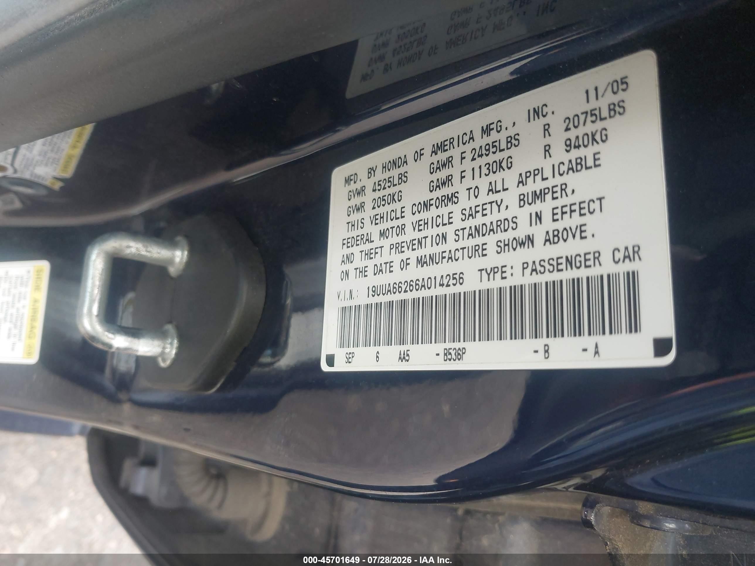 2006 Acura Tl   Blue vin: 19UUA66266A014256