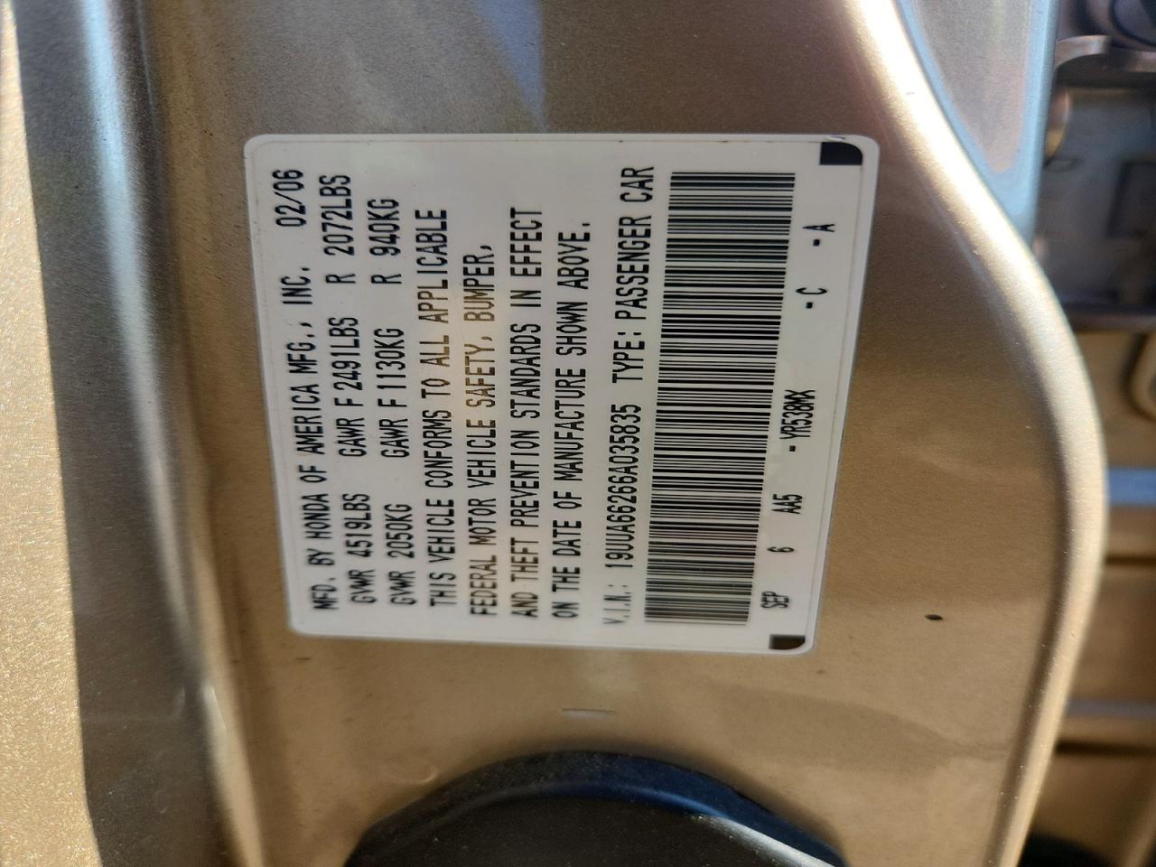2006 Acura 3.2tl Золотой vin: 19UUA66266A035835
