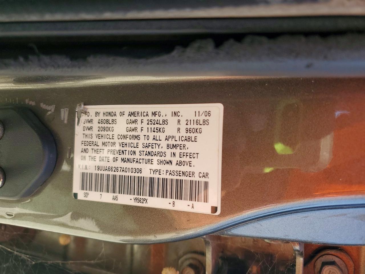 2007 Acura Tl Gray vin: 19UUA66267A010306