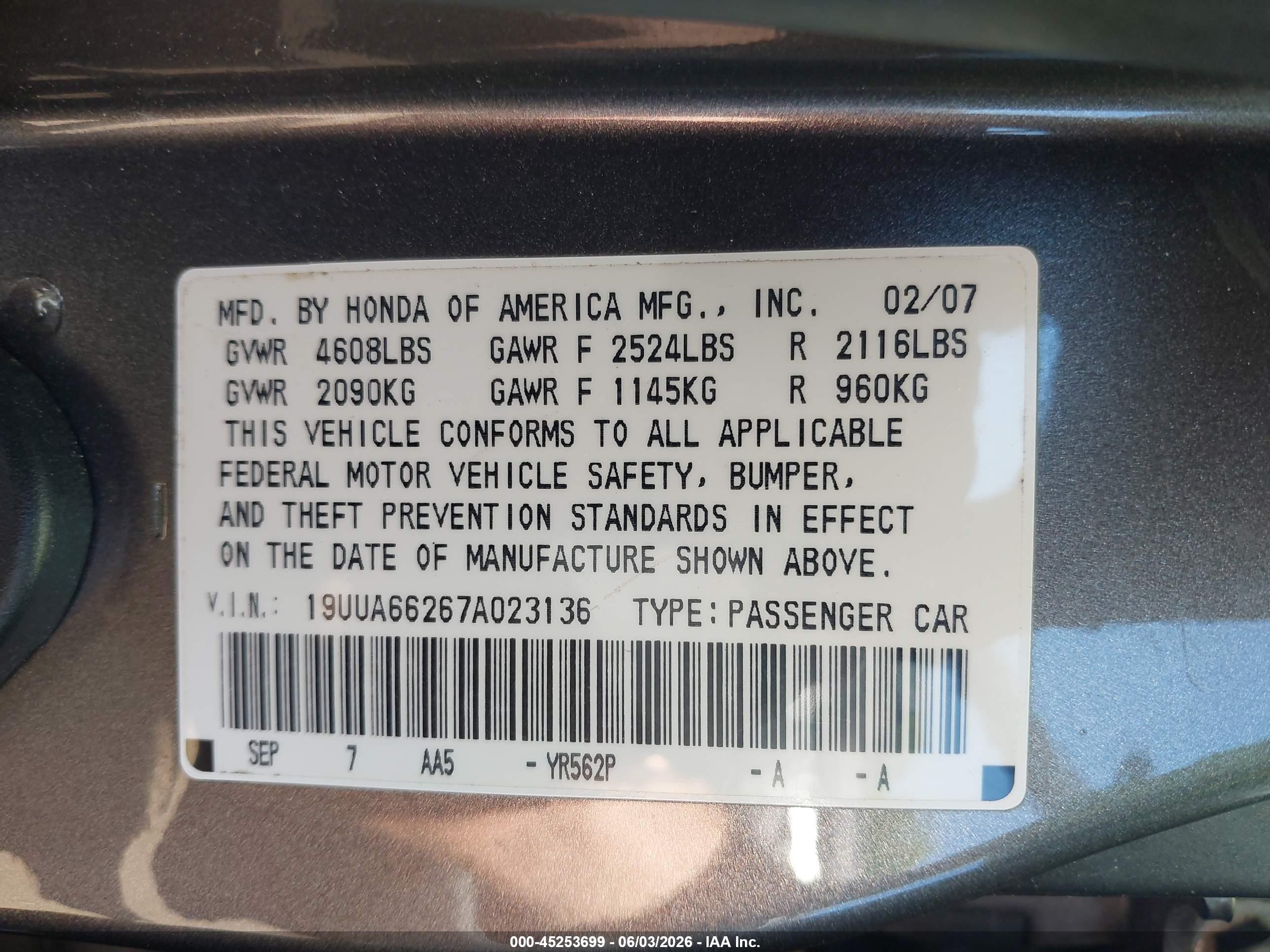2007 Acura Tl 3.2 Серый vin: 19UUA66267A023136