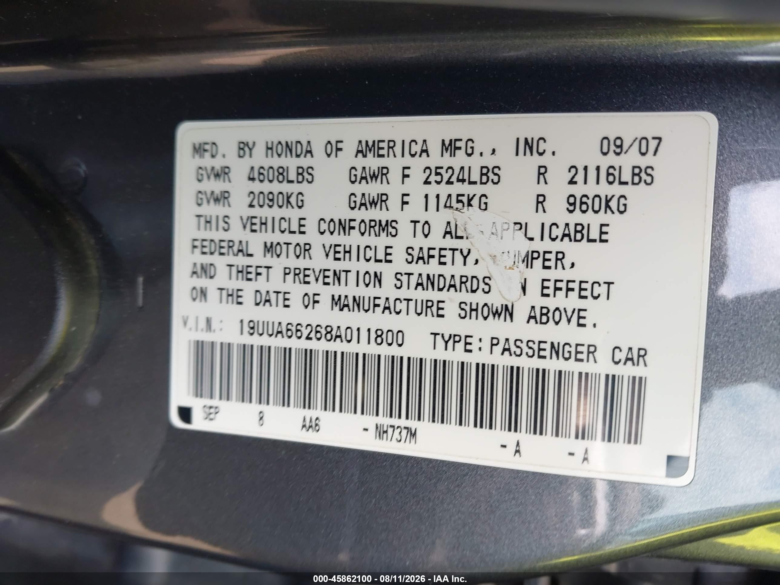 2008 Acura Tl 3.2 Gray vin: 19UUA66268A011800