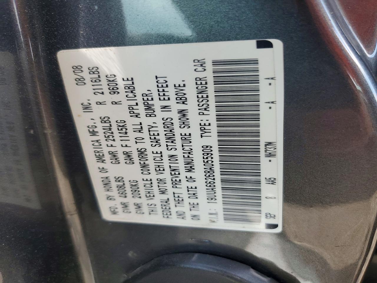 2008 Acura Tl Gray vin: 19UUA66268A055909