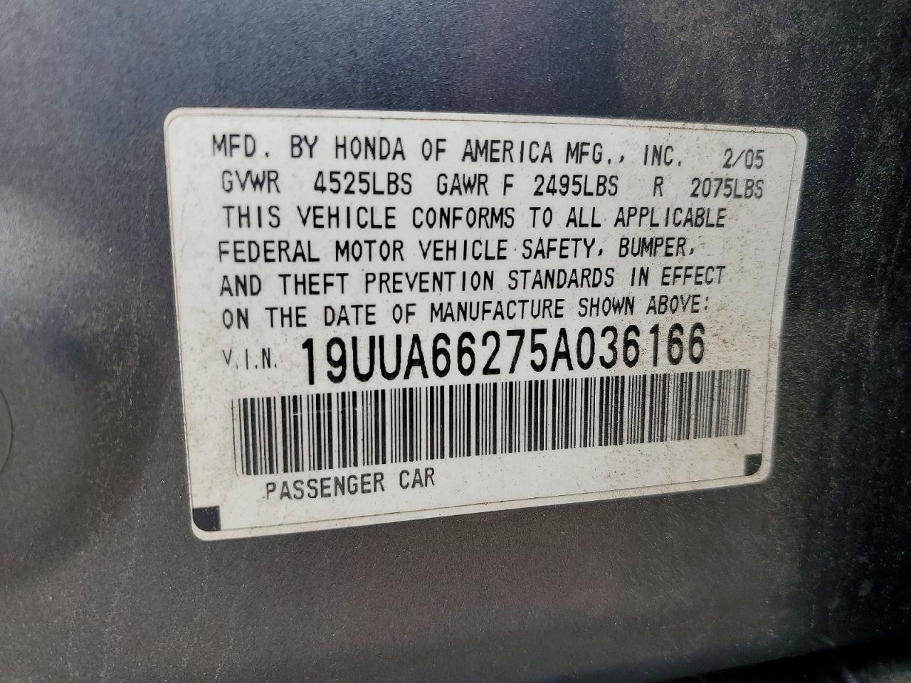 2005 Acura Tl Gray vin: 19UUA66275A036166