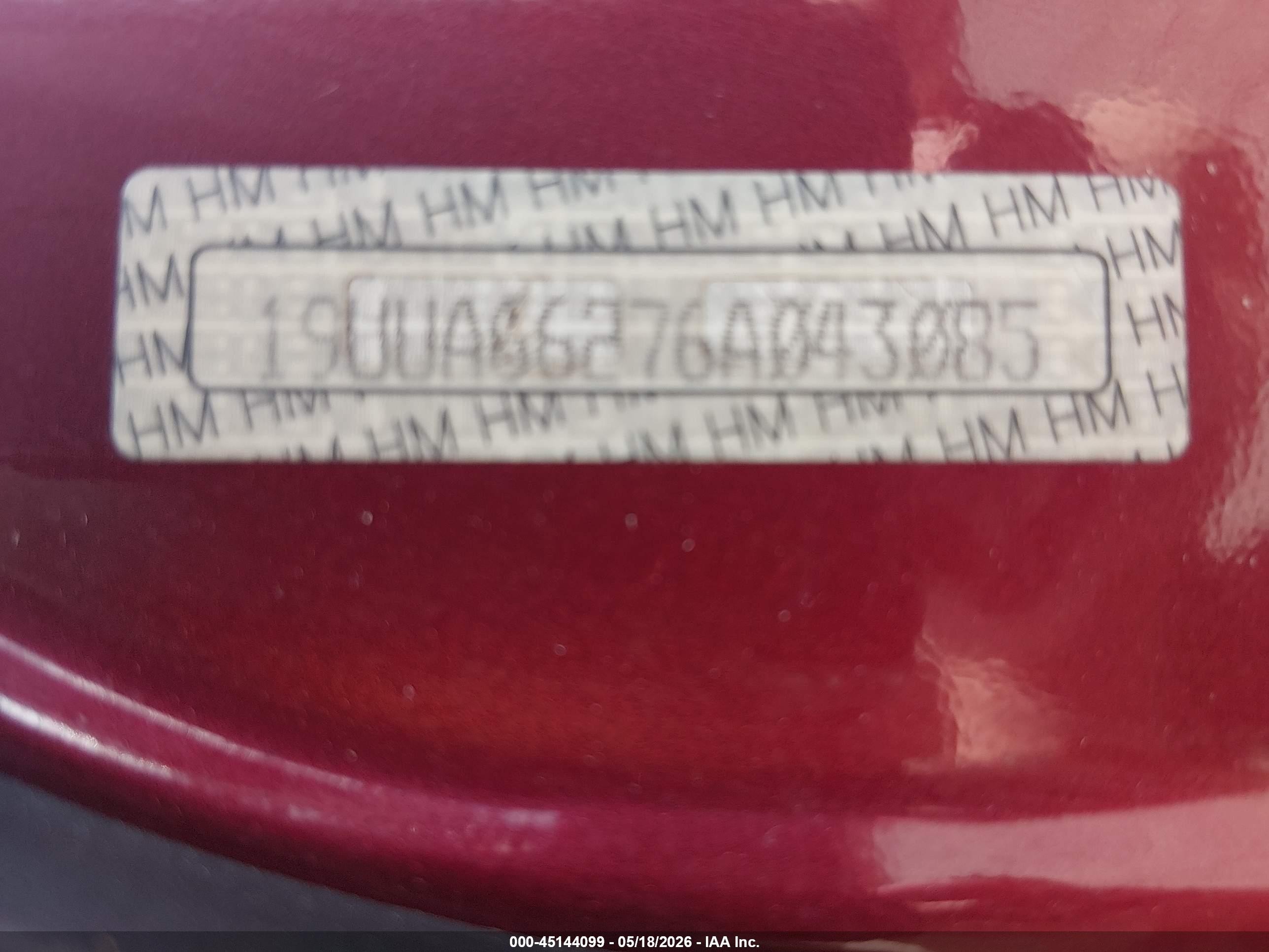 2006 Acura Tl   Красный vin: 19UUA66276A043085