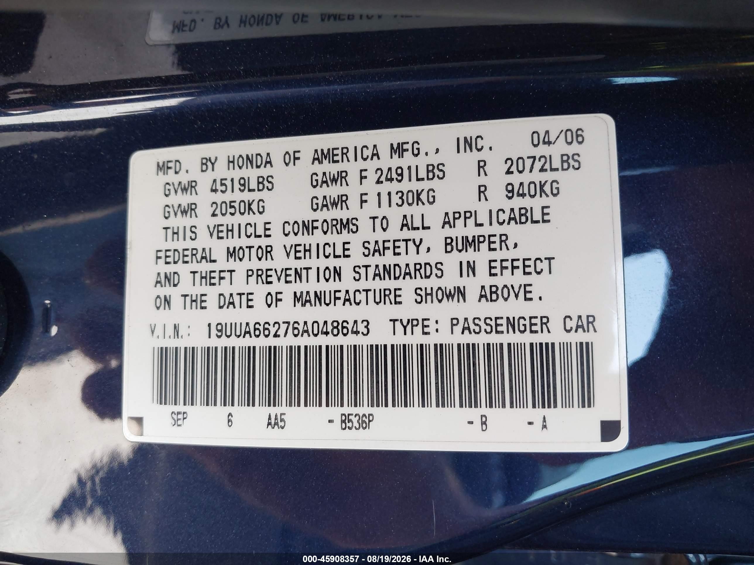 2006 Acura Tl   Blue vin: 19UUA66276A048643