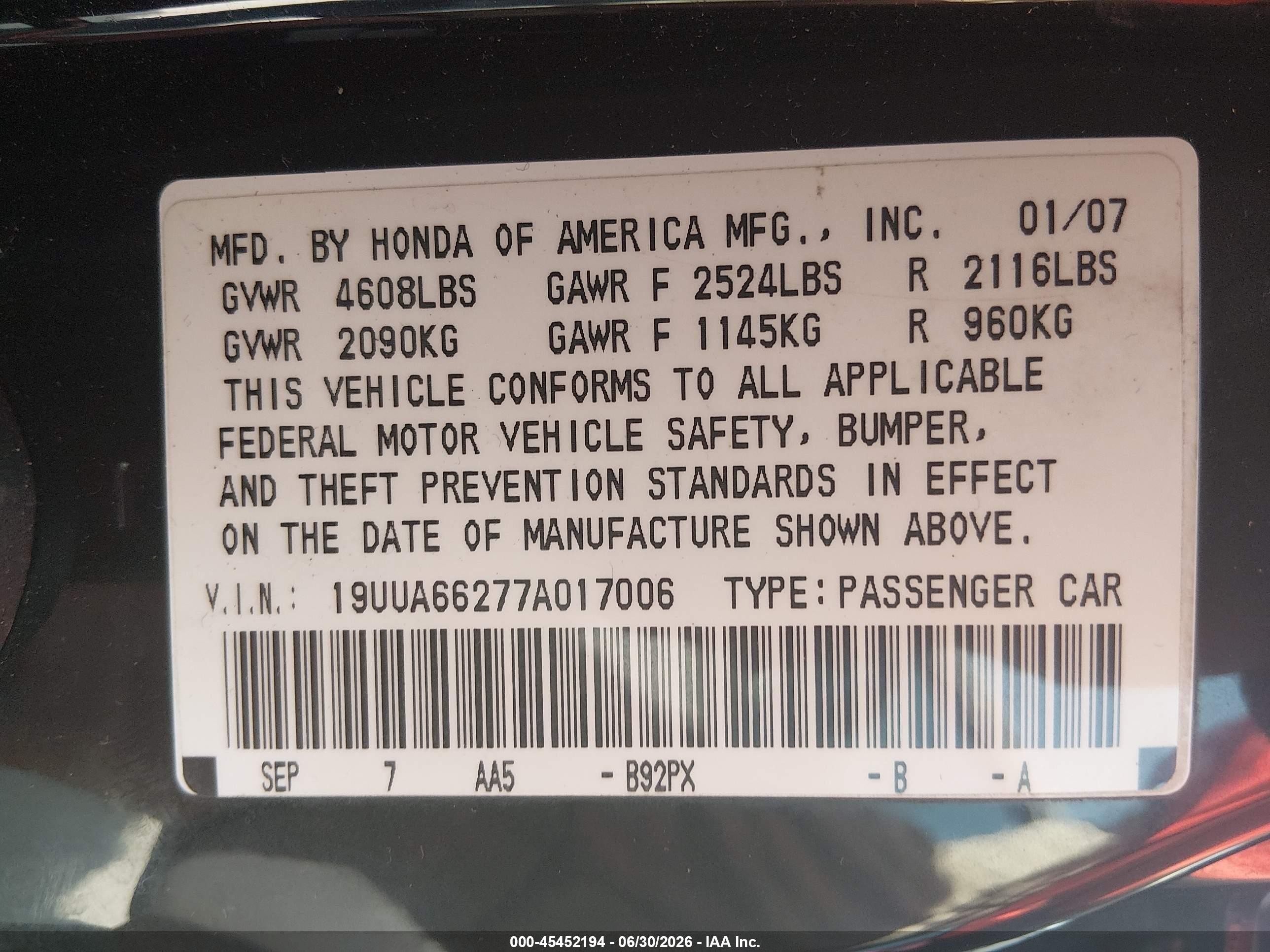 2007 Acura Tl 3.2 Черный vin: 19UUA66277A017006