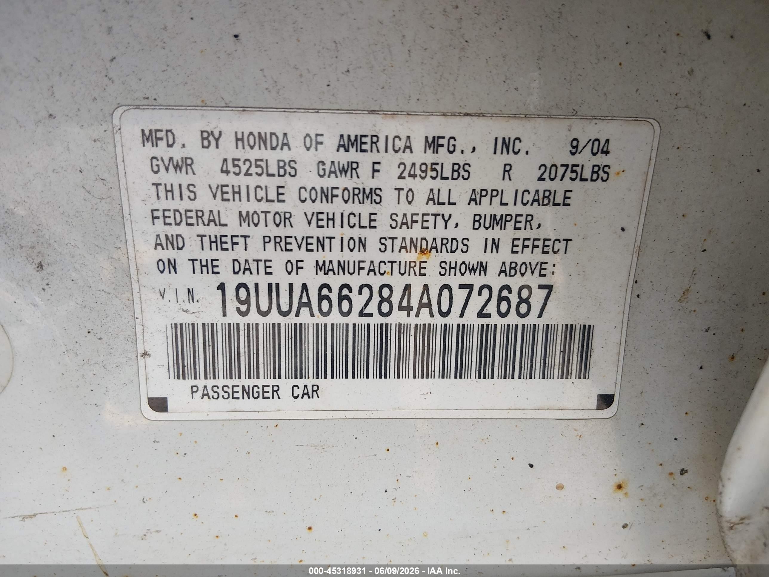 2004 Acura Tl   White vin: 19UUA66284A072687