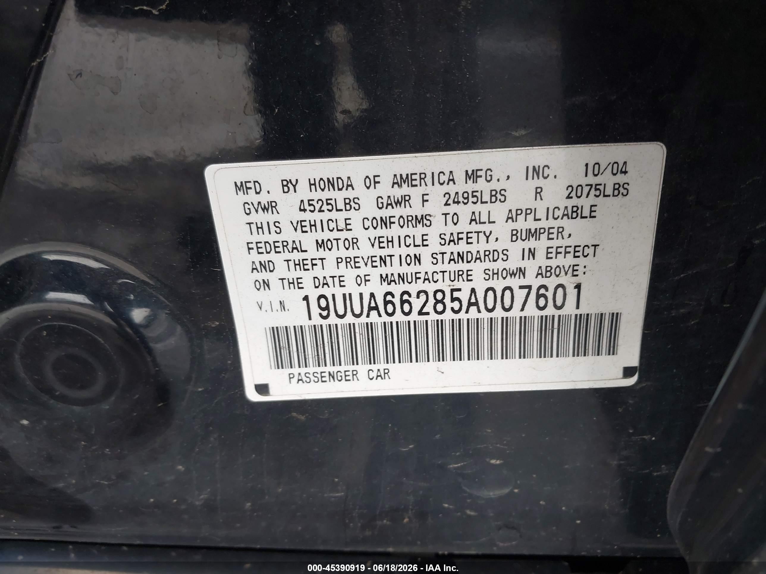 2005 Acura Tl   Black vin: 19UUA66285A007601